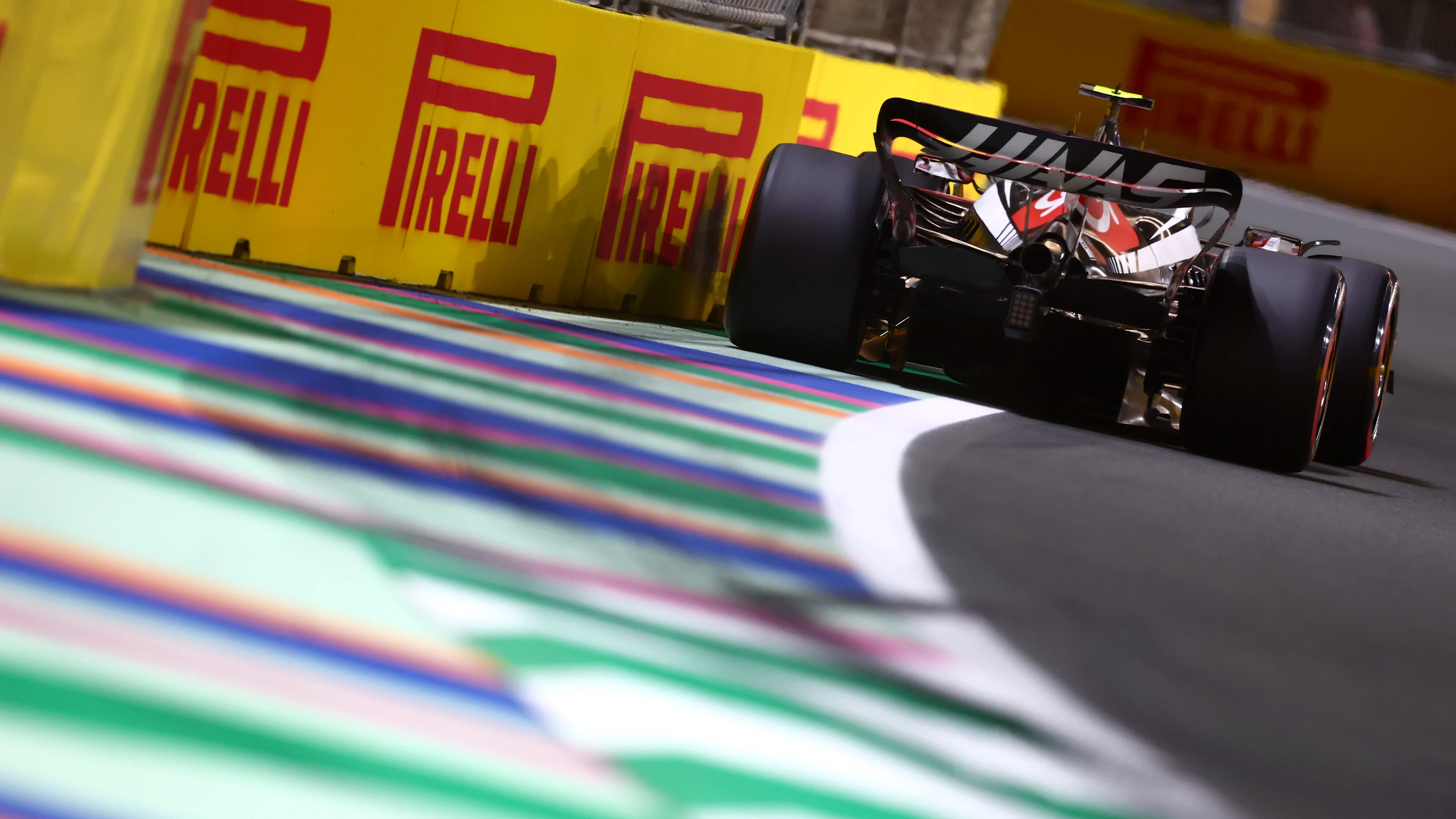 JEDDAH, SAUDI ARABIA - MARCH 18: Nico Hulkenberg of Germany driving the (27) Haas F1 VF-23 Ferrari on track during qualifying ahead of the F1 Grand Prix of Saudi Arabia at Jeddah Corniche Circuit on March 18, 2023 in Jeddah, Saudi Arabia. (Photo by Dan Istitene - Formula 1/Formula 1 via Getty Images)