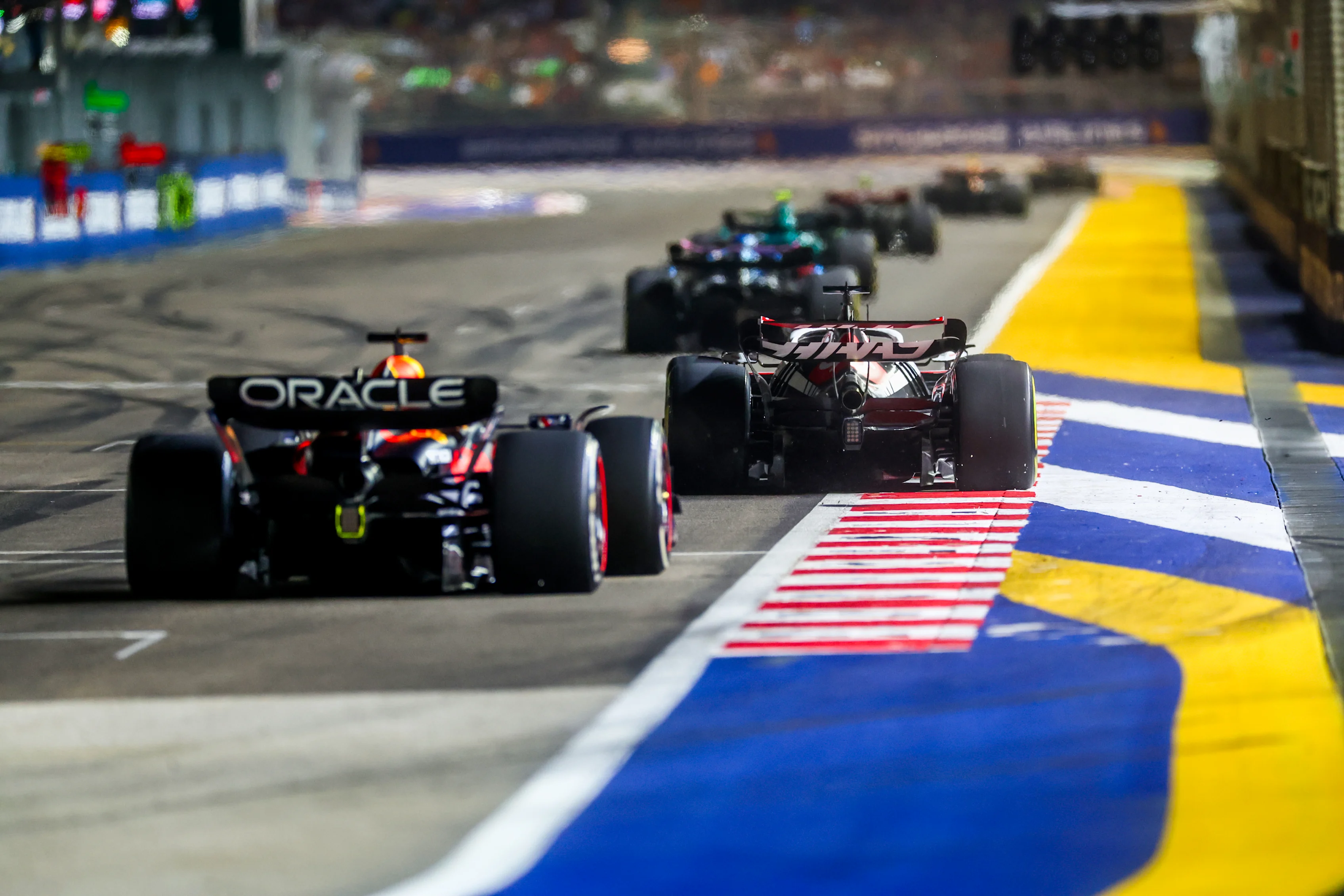 SINGAPORE, SINGAPORE - SEPTEMBER 17: Kevin Magnussen of Denmark driving the (20) Haas F1 VF-23 Ferrari on track during the F1 Grand Prix of Singapore at Marina Bay Street Circuit on September 17, 2023 in Singapore, Singapore. (Photo by Dan Istitene - Formula 1/Formula 1 via Getty Images)