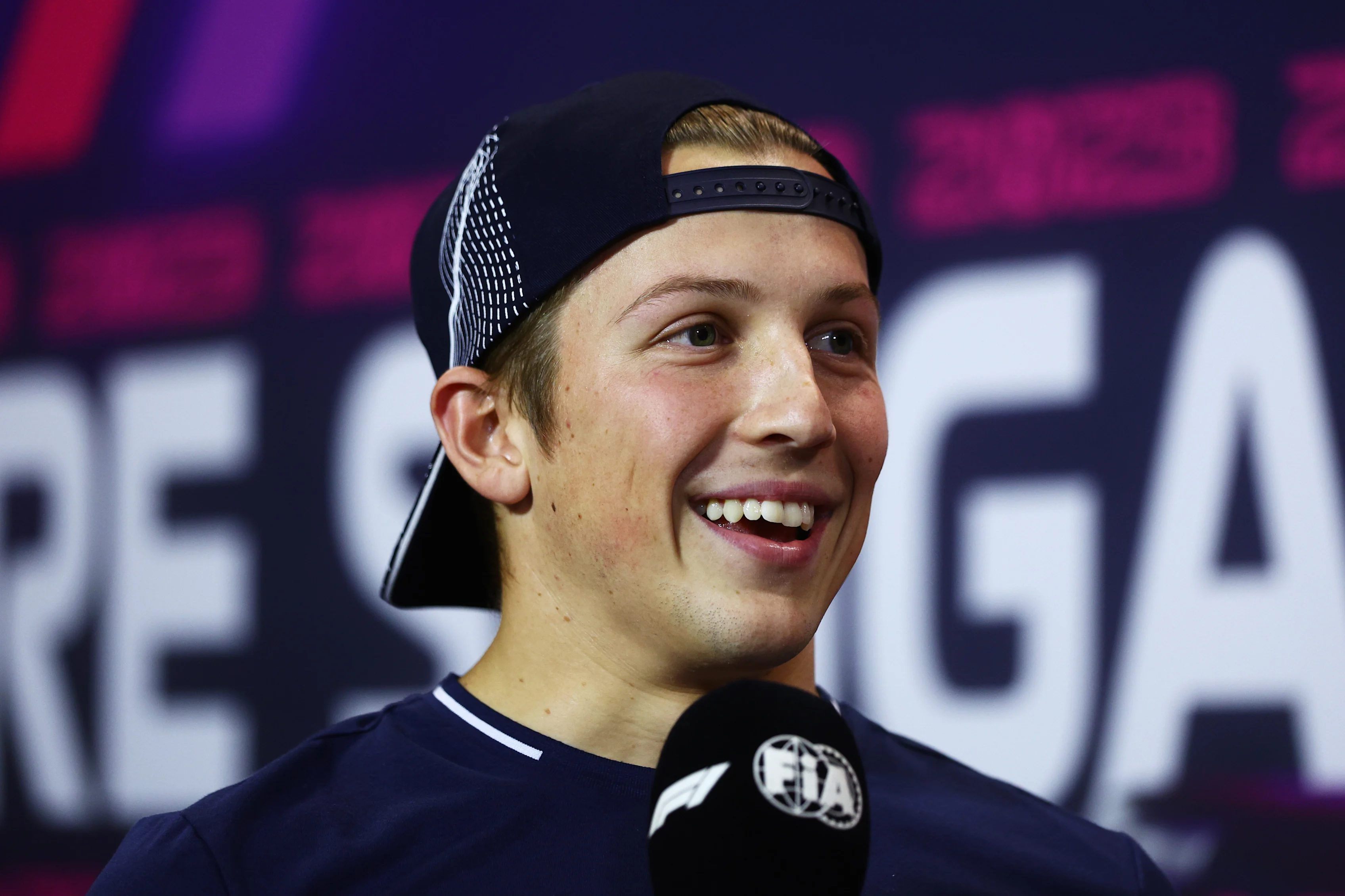 SINGAPORE, SINGAPORE - SEPTEMBER 14: Liam Lawson of New Zealand and Scuderia AlphaTauri attends the Drivers Press Conference during previews ahead of the F1 Grand Prix of Singapore at Marina Bay Street Circuit on September 14, 2023 in Singapore, Singapore. (Photo by Clive Rose/Getty Images)