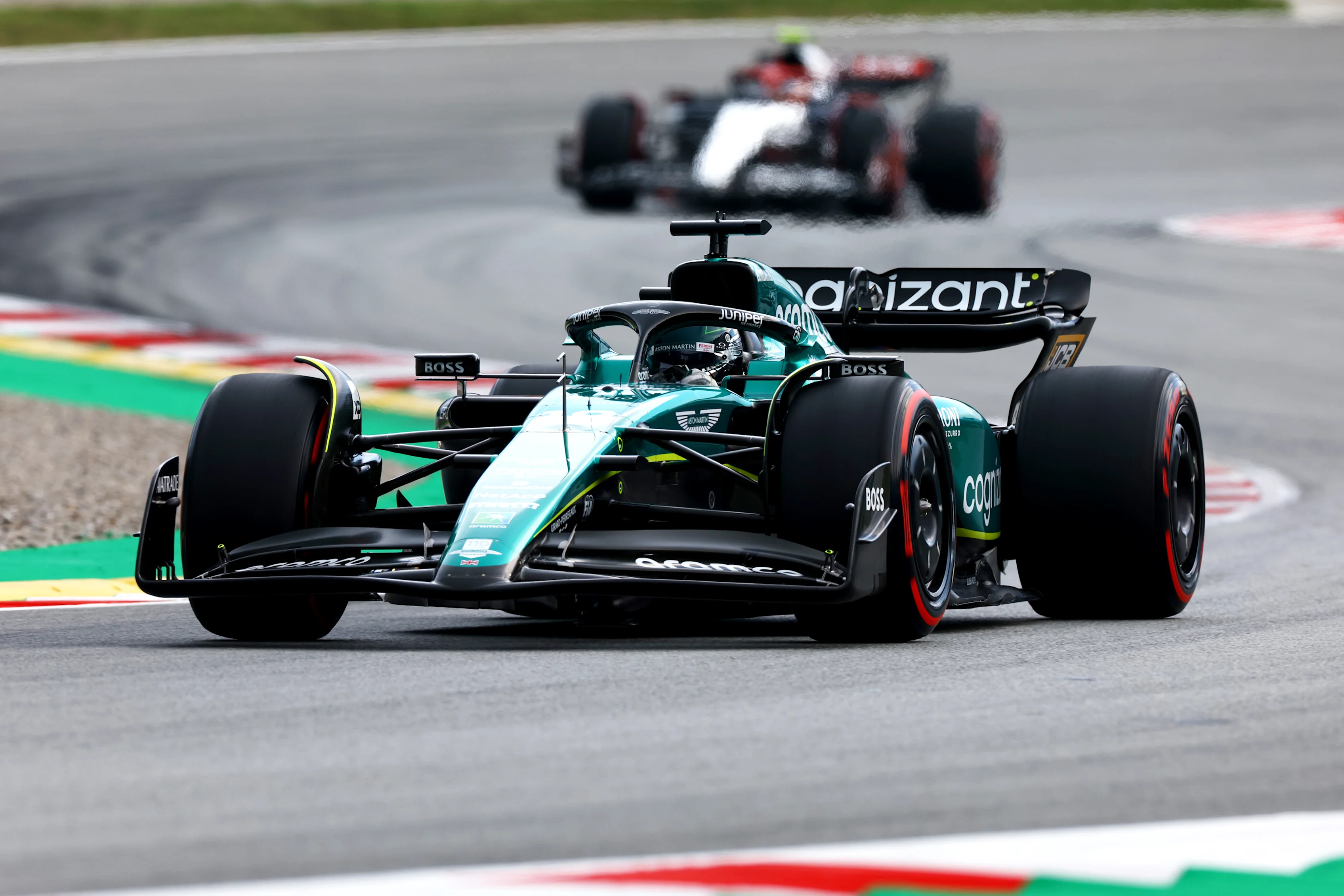 BARCELONA, SPAIN - JUNE 03: Lance Stroll of Canada driving the (18) Aston Martin AMR23 Mercedes on