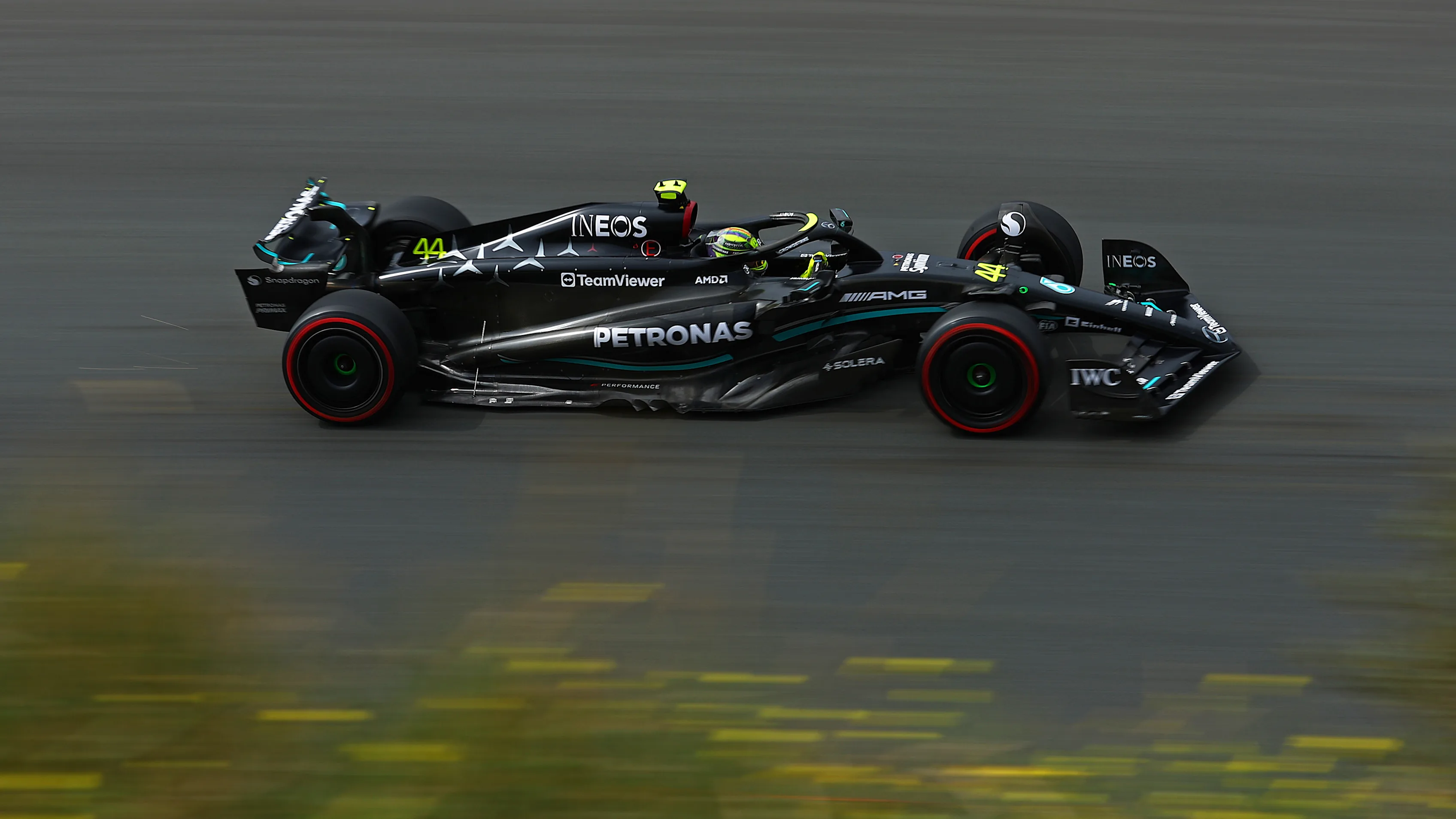 ZANDVOORT, NETHERLANDS - AUGUST 25: Lewis Hamilton of Great Britain driving the (44) Mercedes AMG Petronas F1 Team W14 on track during practice ahead of the F1 Grand Prix of The Netherlands at Circuit Zandvoort on August 25, 2023 in Zandvoort, Netherlands. (Photo by Bryn Lennon - Formula 1/Formula 1 via Getty Images)