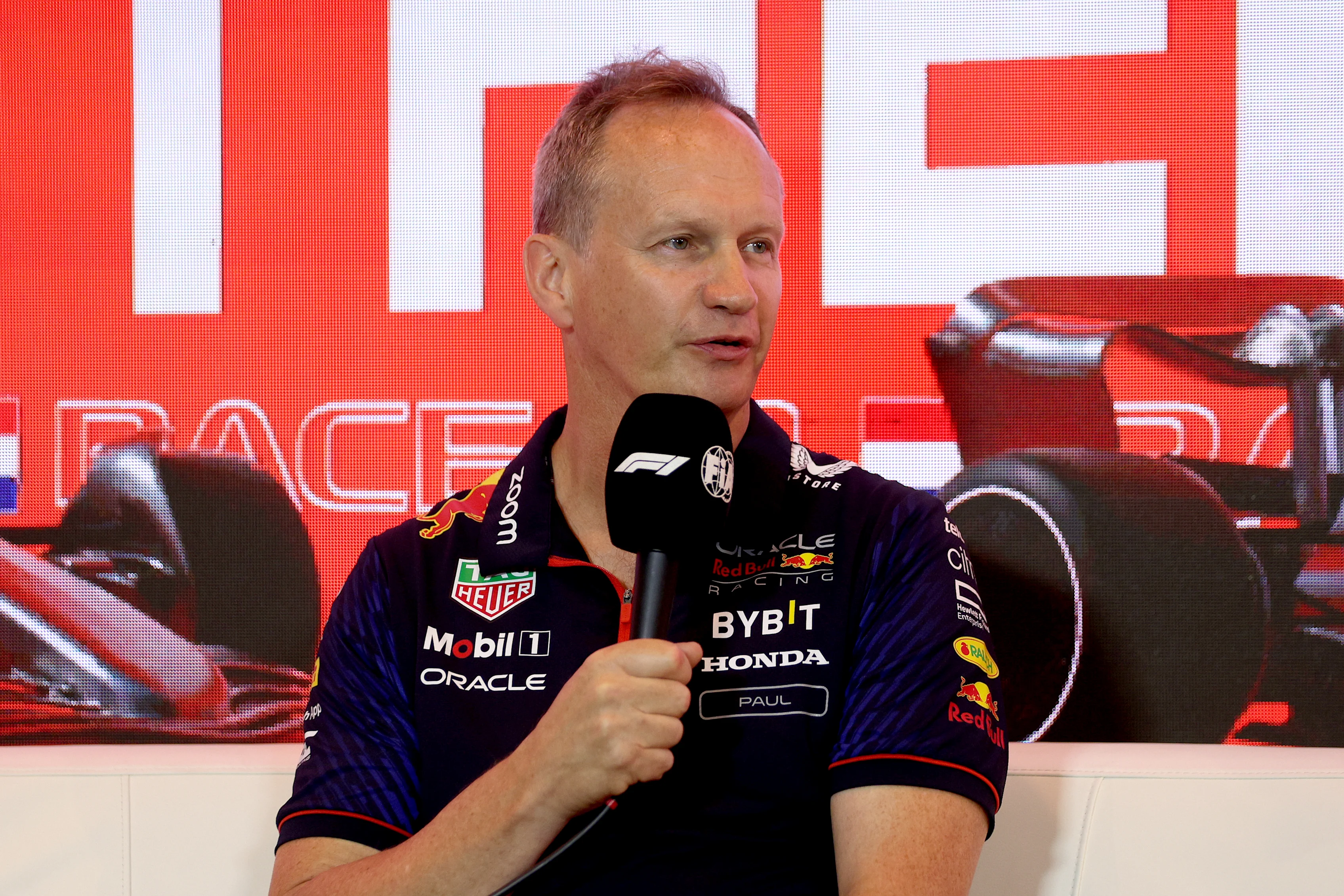 ZANDVOORT, NETHERLANDS - AUGUST 25: Red Bull Racing Head of Car Engineering Paul Monaghan attends the Team Principals Press Conference during practice ahead of the F1 Grand Prix of The Netherlands at Circuit Zandvoort on August 25, 2023 in Zandvoort, Netherlands. (Photo by Dean Mouhtaropoulos/Getty Images)