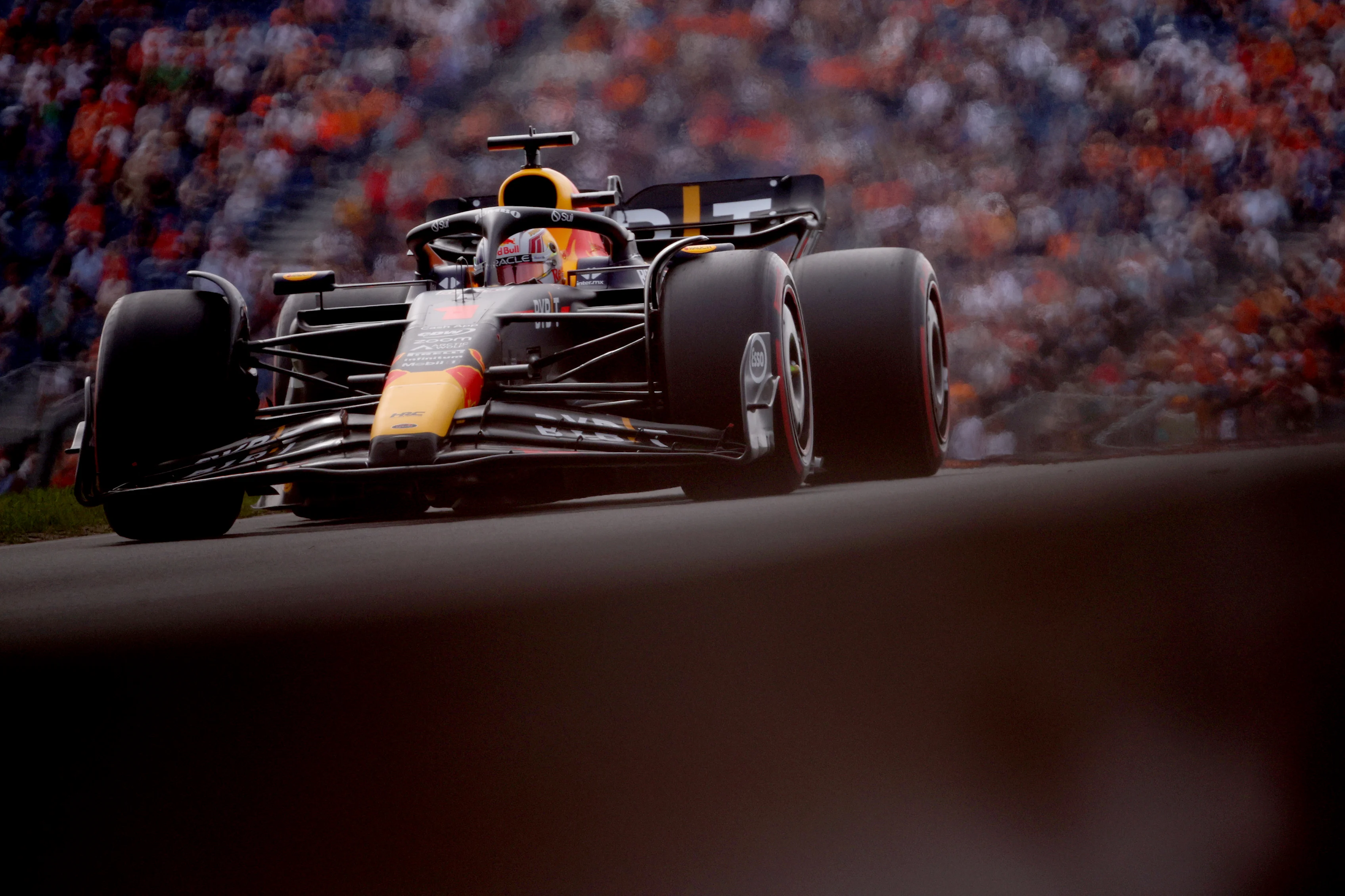 ZANDVOORT, NETHERLANDS - AUGUST 25: Max Verstappen of the Netherlands driving the (1) Oracle Red Bull Racing RB19 on track during practice ahead of the F1 Grand Prix of The Netherlands at Circuit Zandvoort on August 25, 2023 in Zandvoort, Netherlands. (Photo by Dean Mouhtaropoulos/Getty Images)