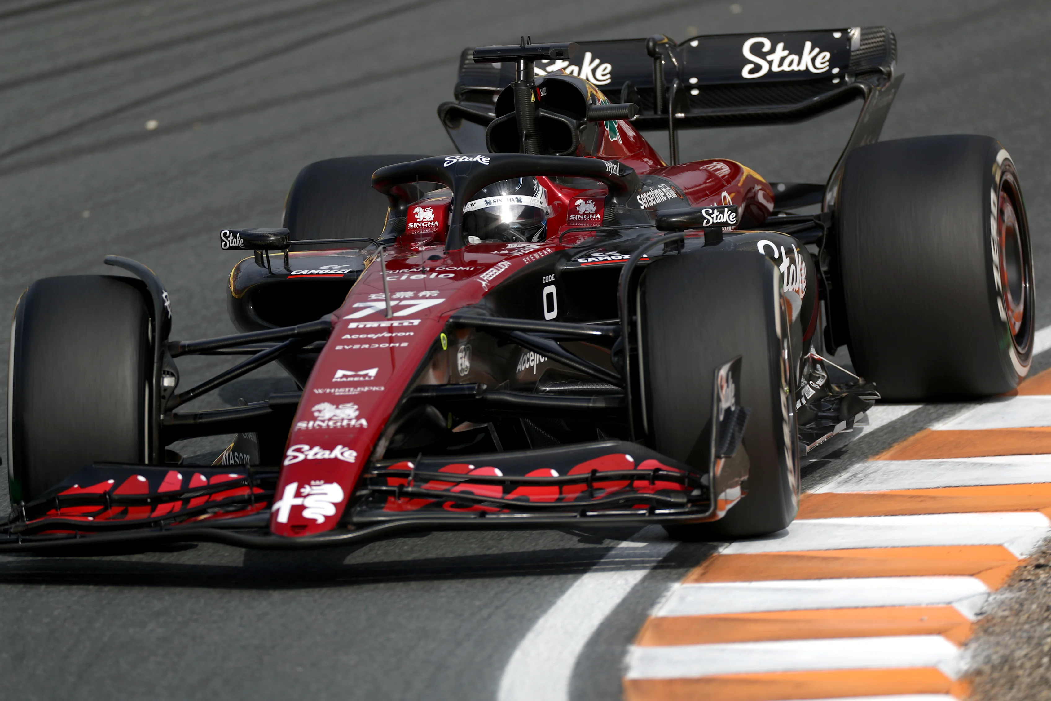 ZANDVOORT, NETHERLANDS - AUGUST 25: Valtteri Bottas of Finland driving the (77) Alfa Romeo F1 C43 Ferrari on track during practice ahead of the F1 Grand Prix of The Netherlands at Circuit Zandvoort on August 25, 2023 in Zandvoort, Netherlands. (Photo by Peter Fox/Getty Images)