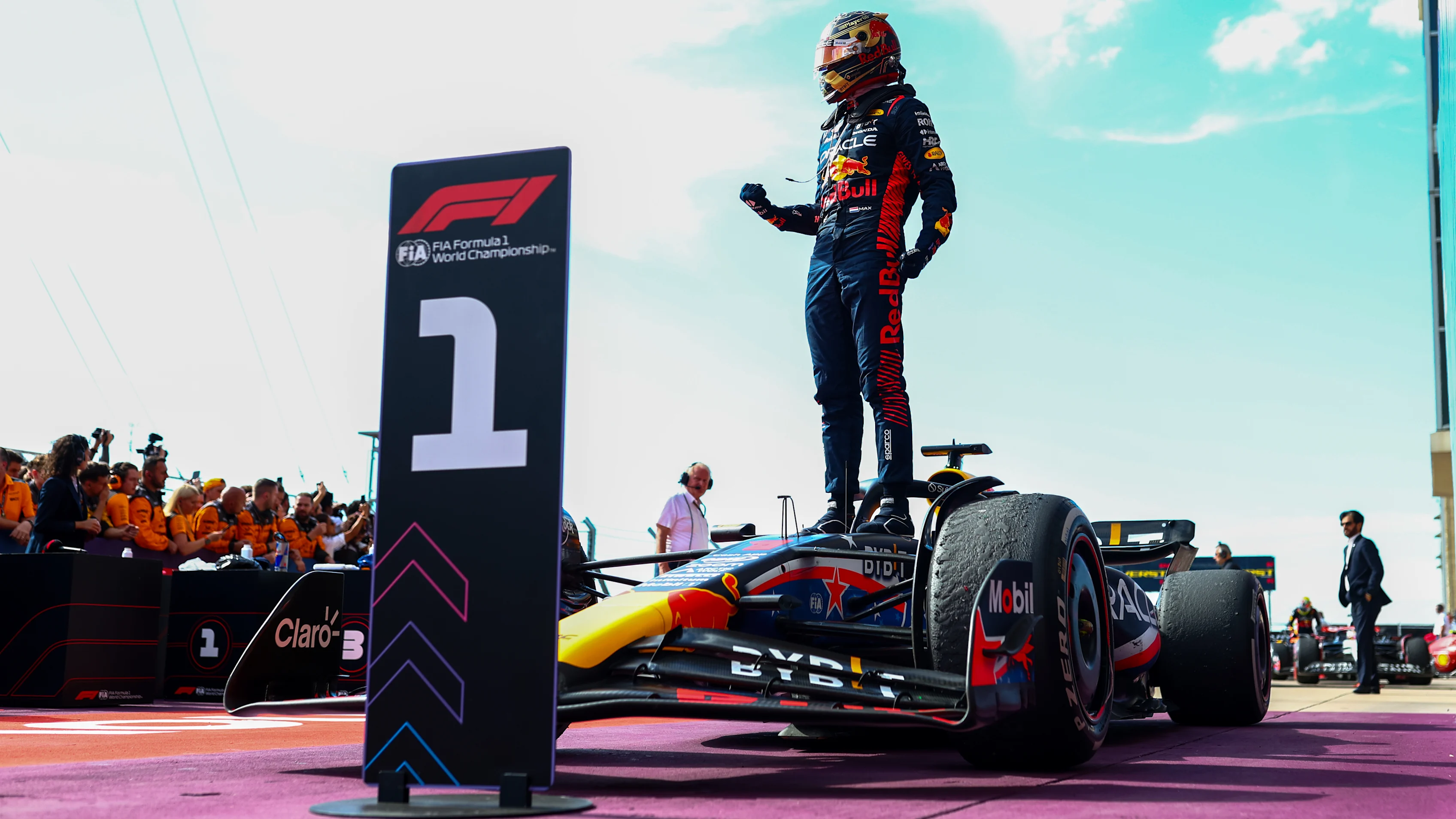 AUSTIN, TEXAS - OCTOBER 22: Race winner Max Verstappen of the Netherlands and Oracle Red Bull