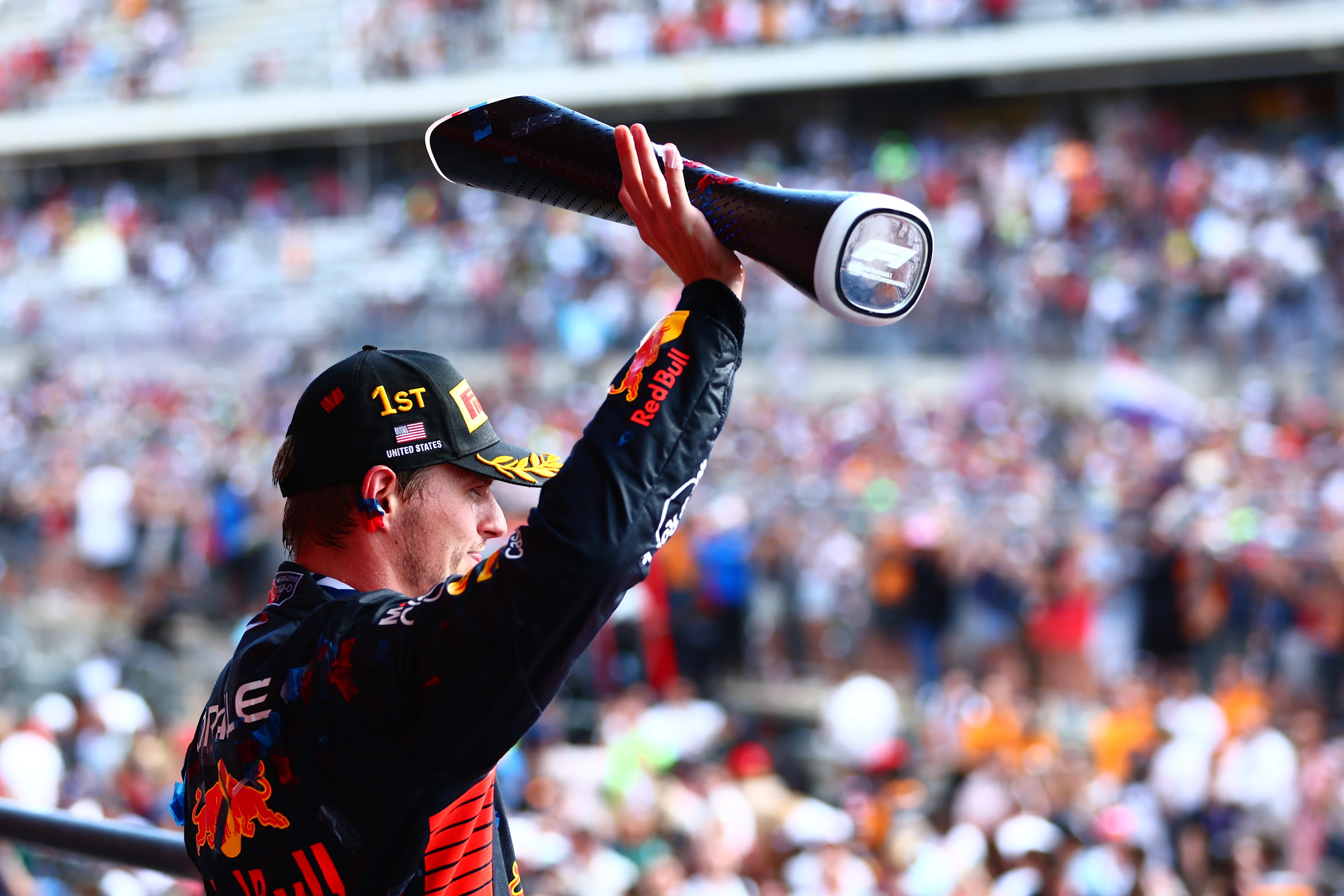 AUSTIN, TEXAS - OCTOBER 22: Race winner Max Verstappen of the Netherlands and Oracle Red Bull
