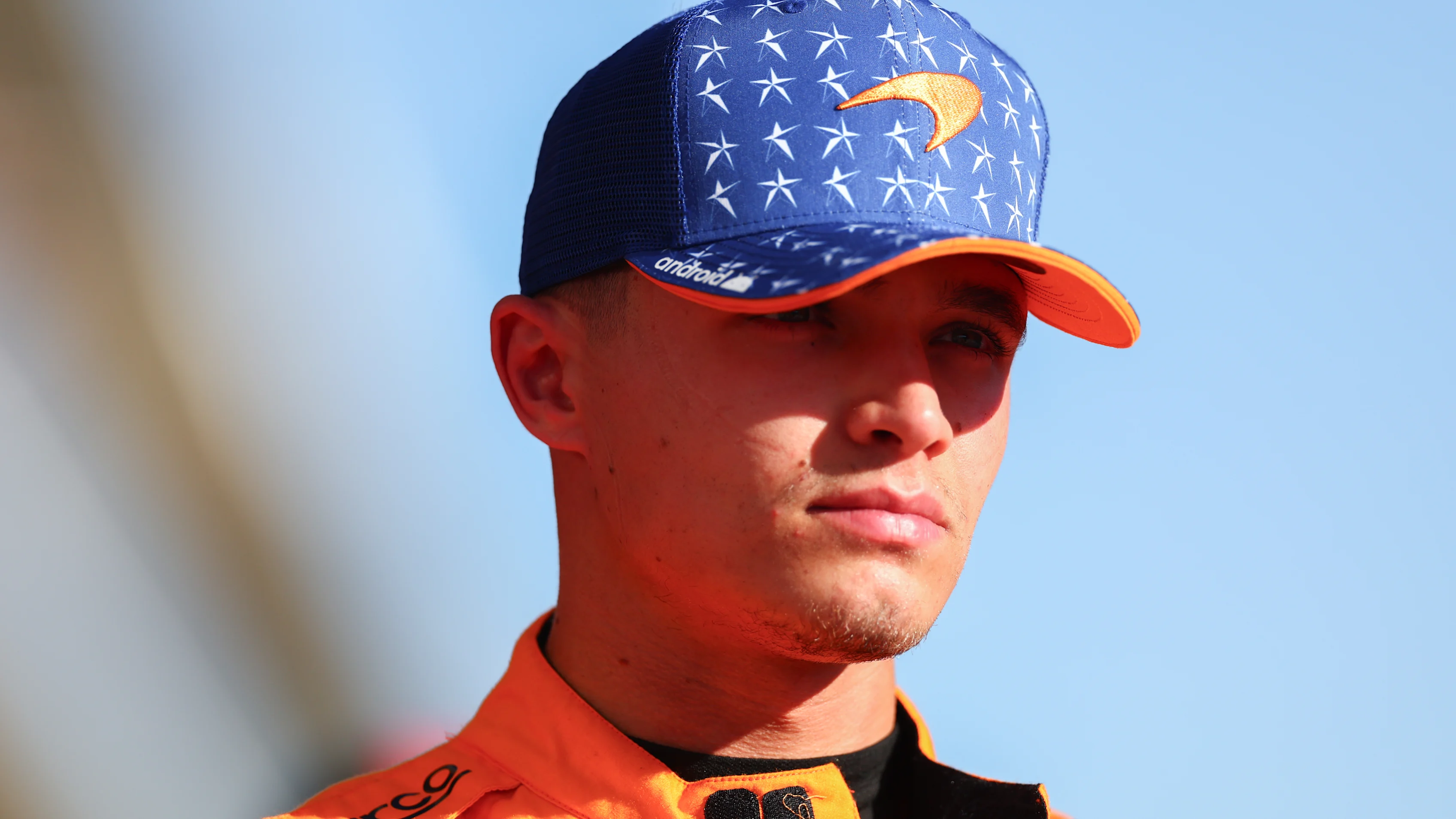 AUSTIN, TEXAS - OCTOBER 20: Second placed qualifier Lando Norris of Great Britain and McLaren looks on in parc ferme during qualifying ahead of the F1 Grand Prix of United States at Circuit of The Americas on October 20, 2023 in Austin, Texas. (Photo by Dan Istitene - Formula 1/Formula 1 via Getty Images)