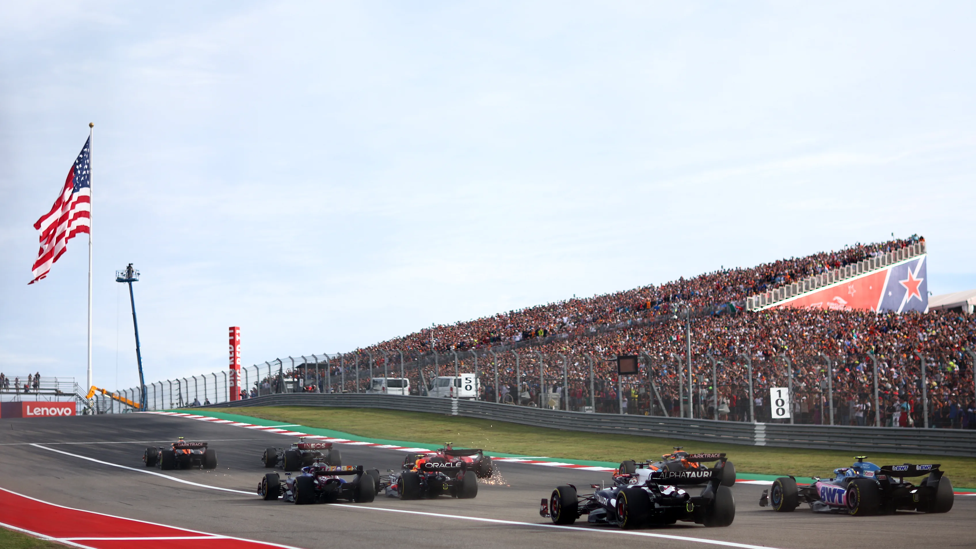 This general view shows spectators watching the Formula One Chinese Grand Prix in Shanghai on April