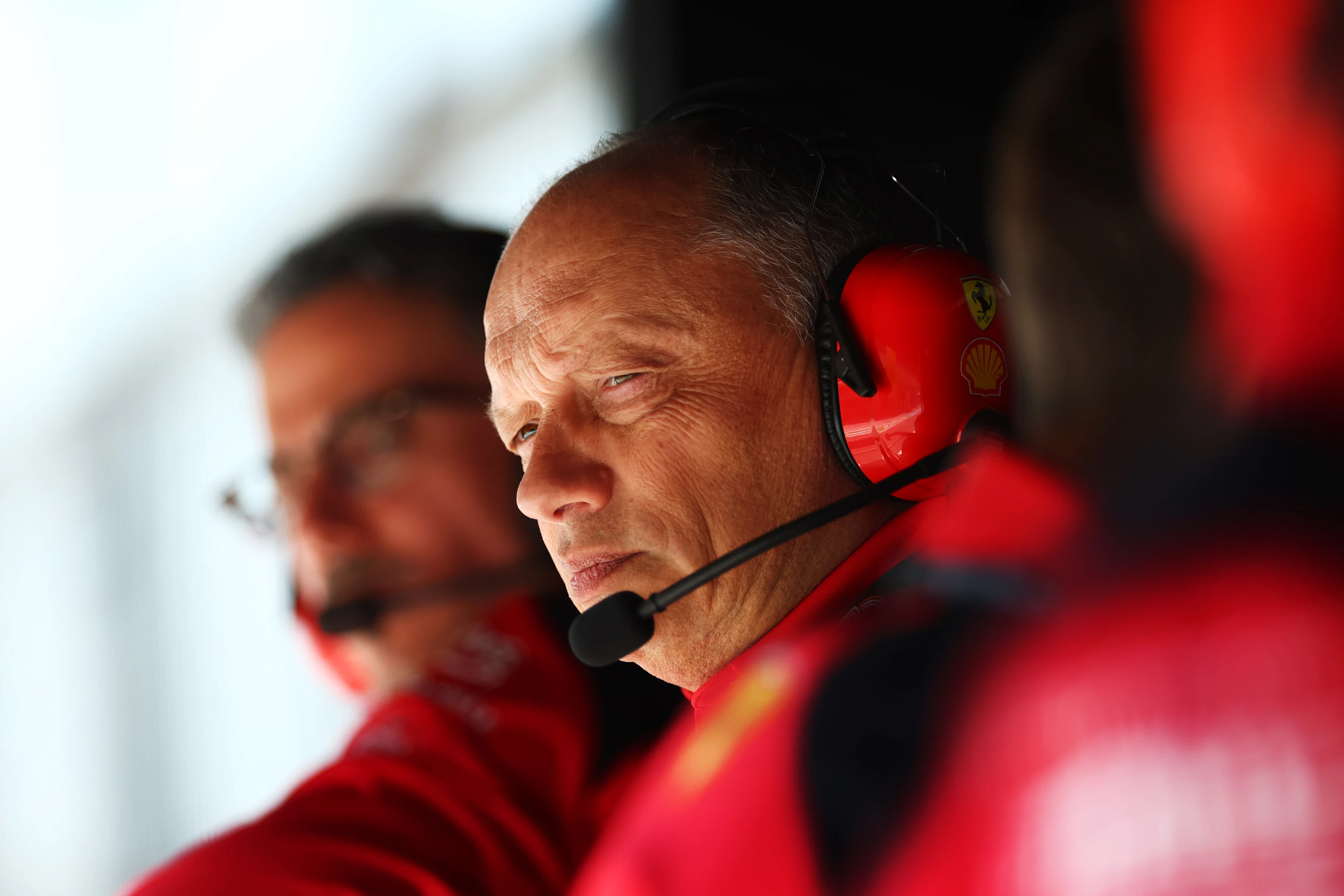 BAHRAIN, BAHRAIN - FEBRUARY 24: Ferrari Team Principal Frederic Vasseur looks on from the pitwall