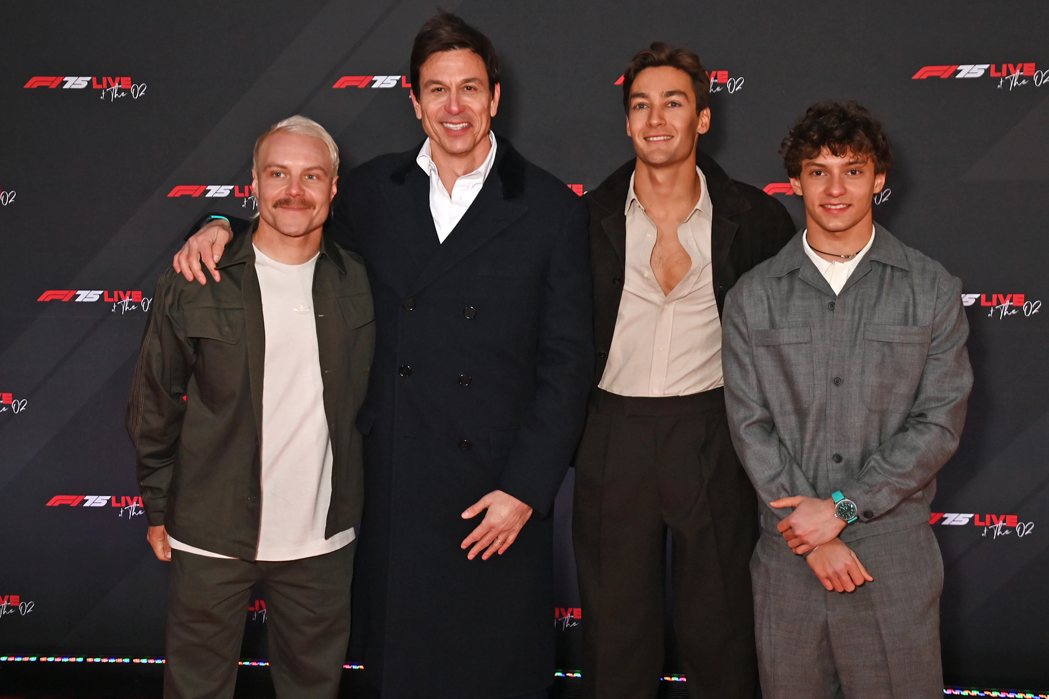 LONDON, ENGLAND - FEBRUARY 18: (L to R) Valtteri Bottas, Toto Wolff, Executive Director of Mercedes