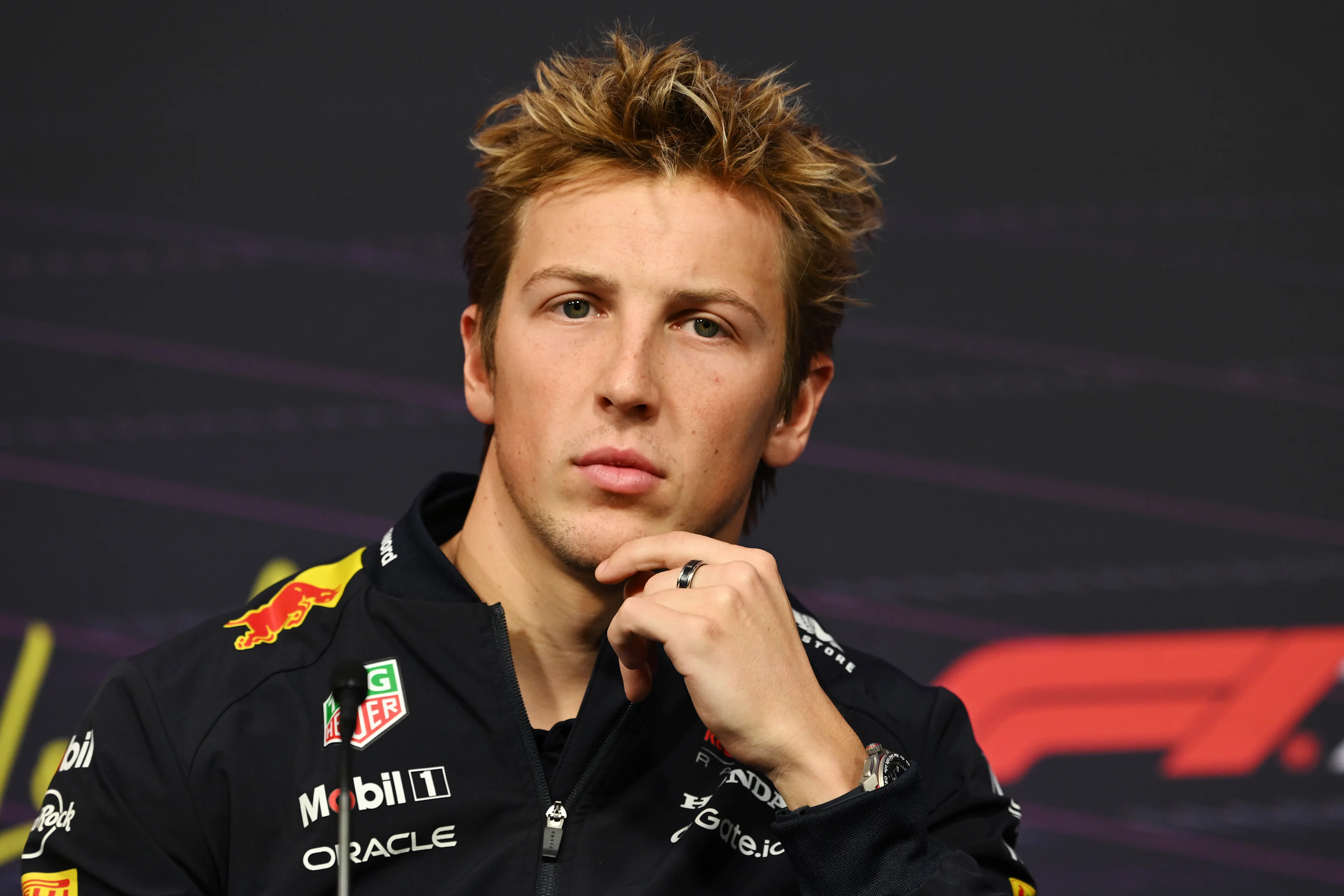 Liam Lawson of New Zealand and Oracle Red Bull Racing looks on during a press conference prior to F1 75 Live at InterContinental London O2 on February 18, 2025 in London, England. (Photo by Mark Sutton - Formula 1/Formula 1 via Getty Images)