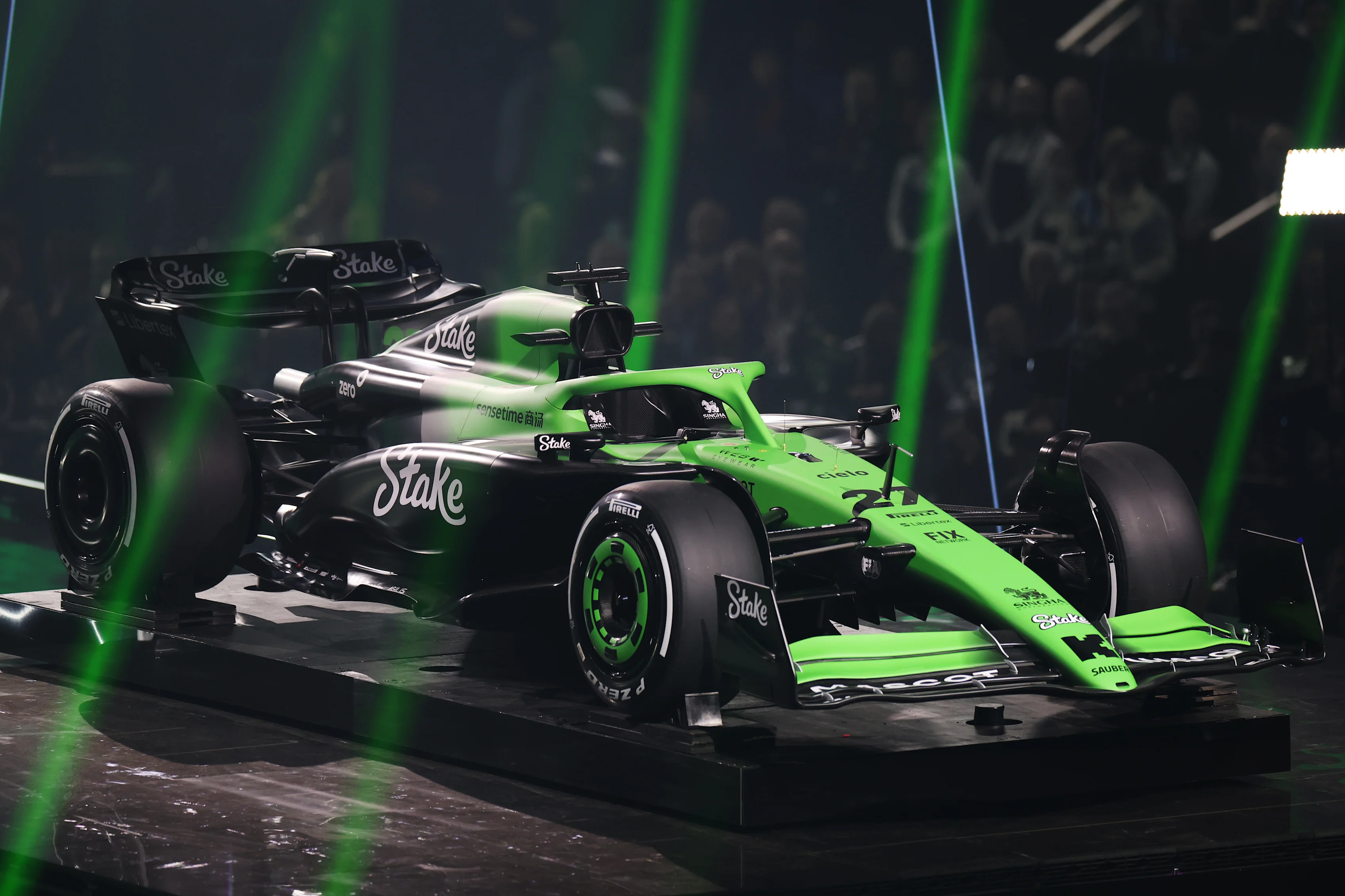 LONDON, ENGLAND - FEBRUARY 18: The Stake F1 Team Kick Sauber livery is presented during F1 75 Live