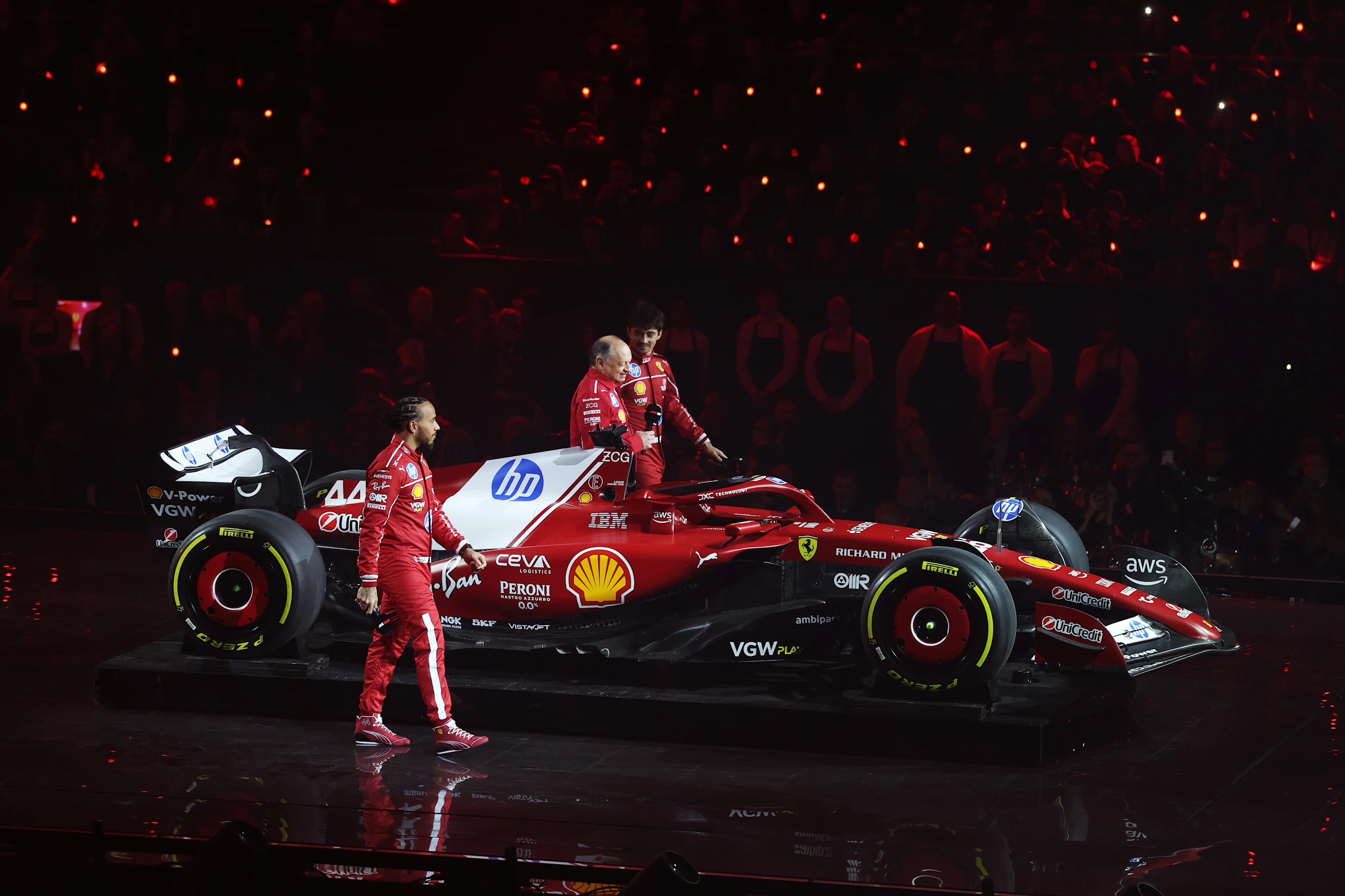 LONDON, ENGLAND - FEBRUARY 18: Lewis Hamilton of Great Britain and Scuderia Ferrari Frederic