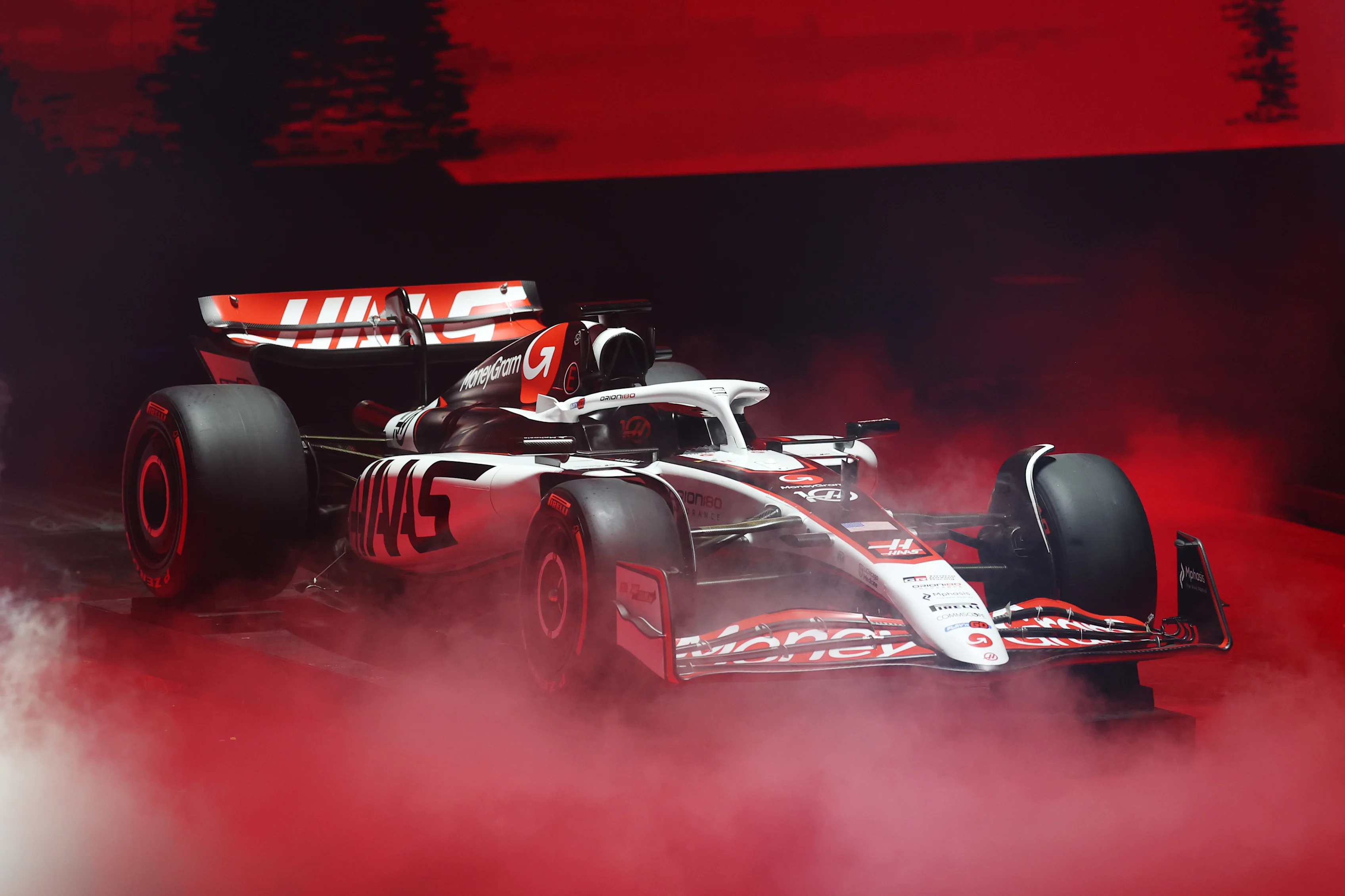 LONDON, ENGLAND - FEBRUARY 18: Haas F1 Team Livery presentation during F1 75 Live at The O2 Arena