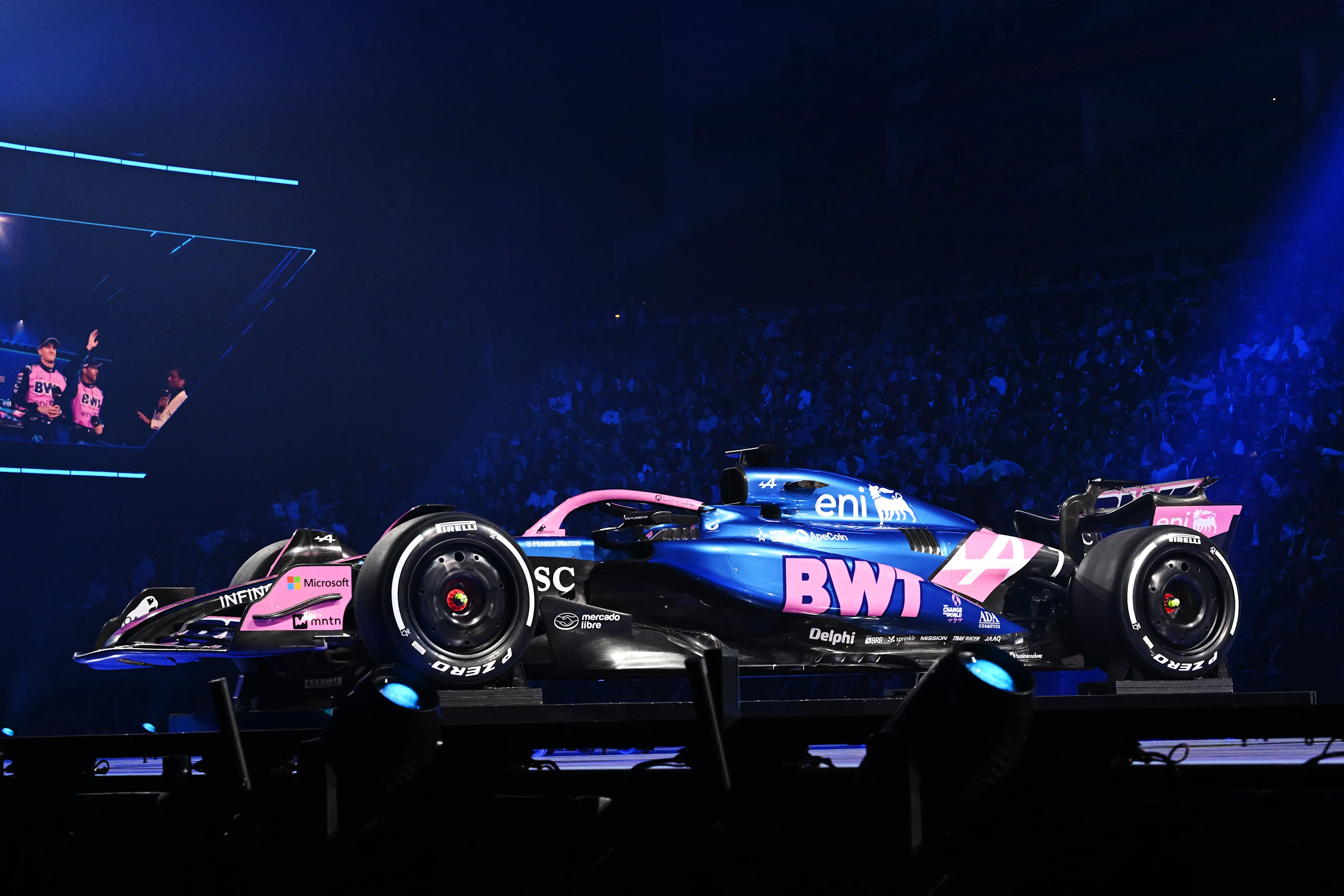 LONDON, ENGLAND - FEBRUARY 18: The Alpine F1 livery is presented during F1 75 Live at The O2 Arena