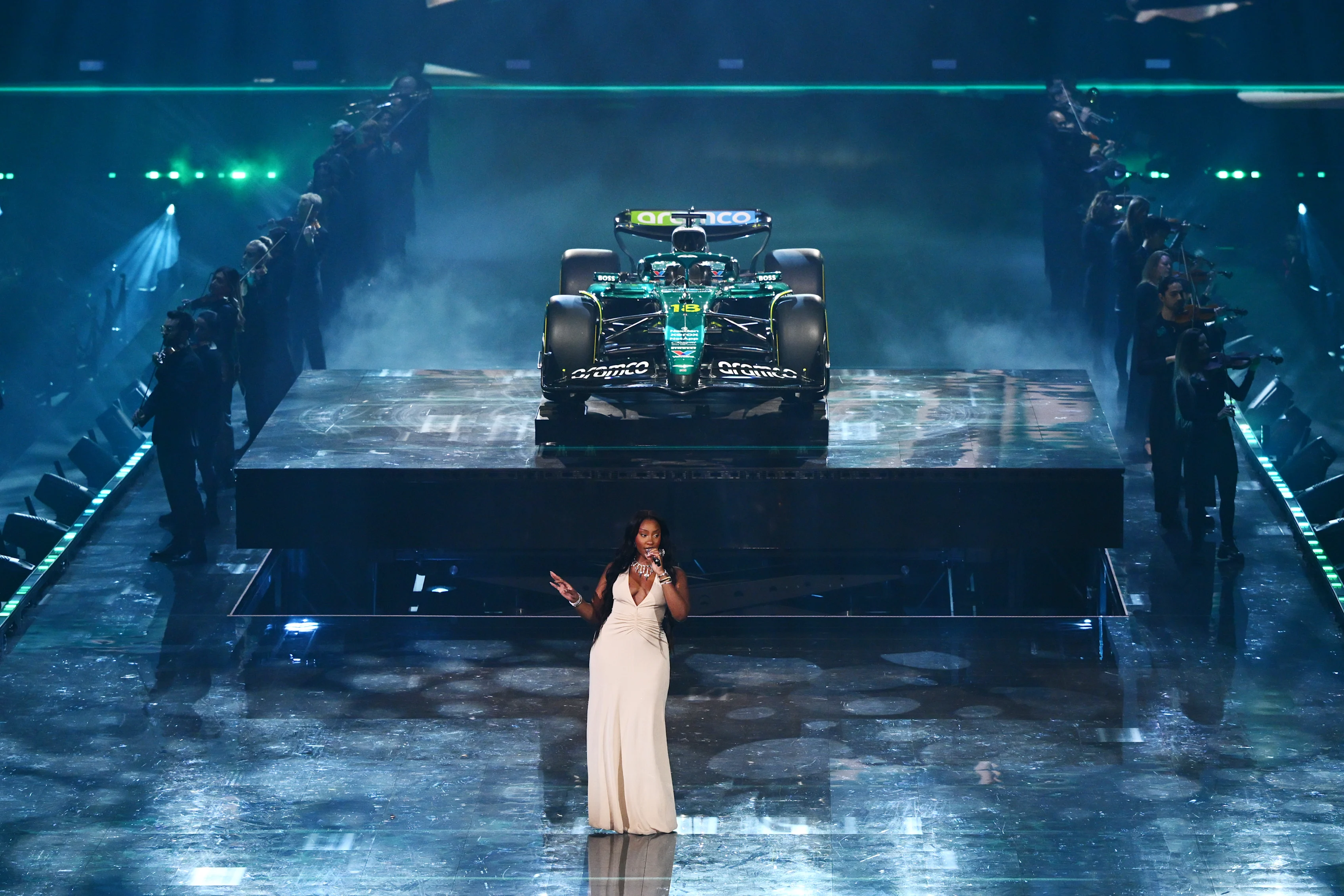 LONDON, ENGLAND - FEBRUARY 18: Andy Cowell, Group CEO at Aston Martin F1 Team speaks to the crowd
