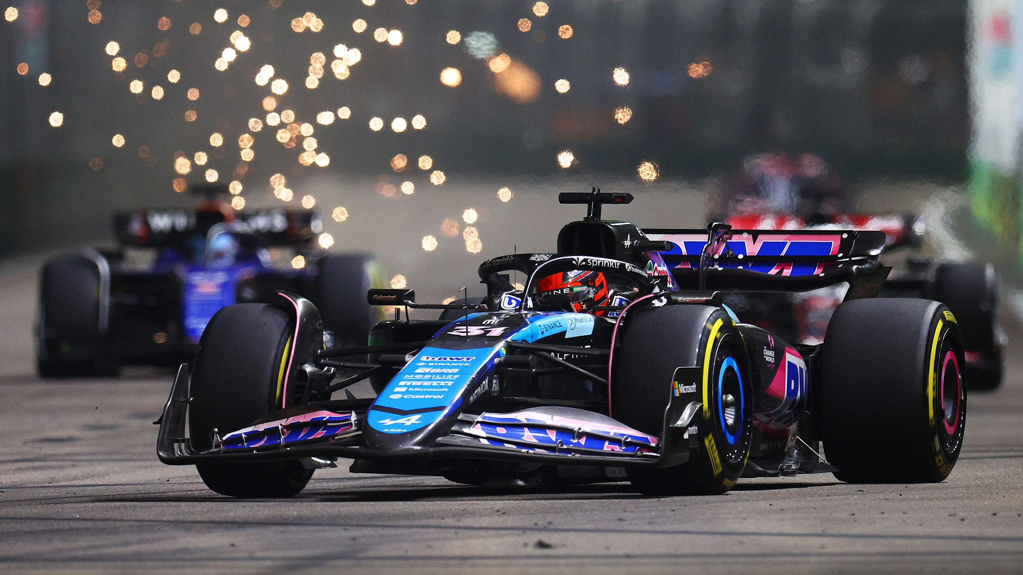 SINGAPORE, SINGAPORE - SEPTEMBER 22: Esteban Ocon of France driving the (31) Alpine F1 A524 Renault on track during the F1 Grand Prix of Singapore at Marina Bay Street Circuit on September 22, 2024 in Singapore, Singapore. (Photo by Clive Rose - Formula 1/Formula 1 via Getty Images)