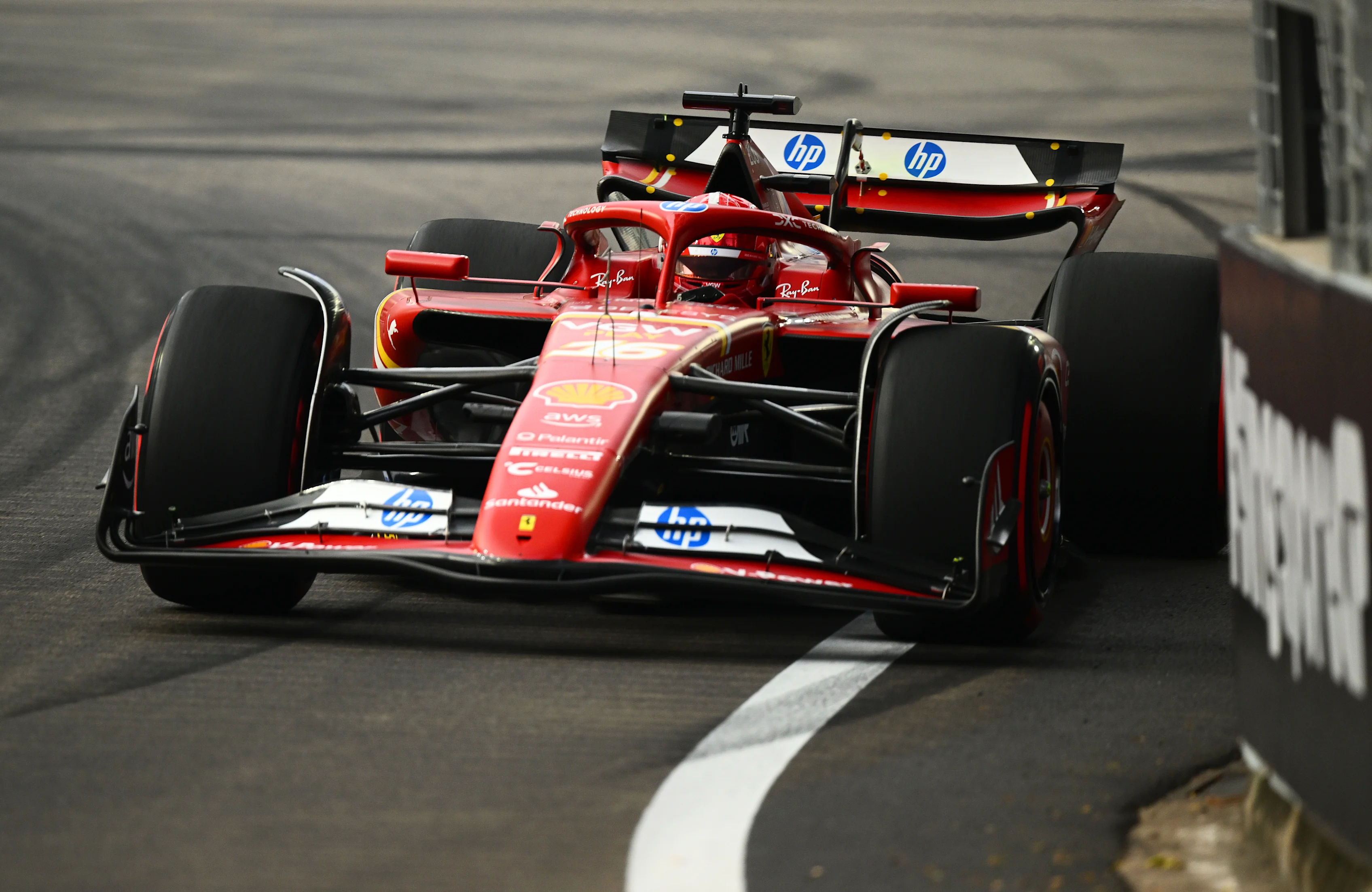 SINGAPORE, SINGAPORE - SEPTEMBER 20: Charles Leclerc of Monaco driving the (16) Ferrari SF-24 on track during practice ahead of the F1 Grand Prix of Singapore at Marina Bay Street Circuit on September 20, 2024 in Singapore, Singapore. (Photo by Clive Mason/Getty Images)