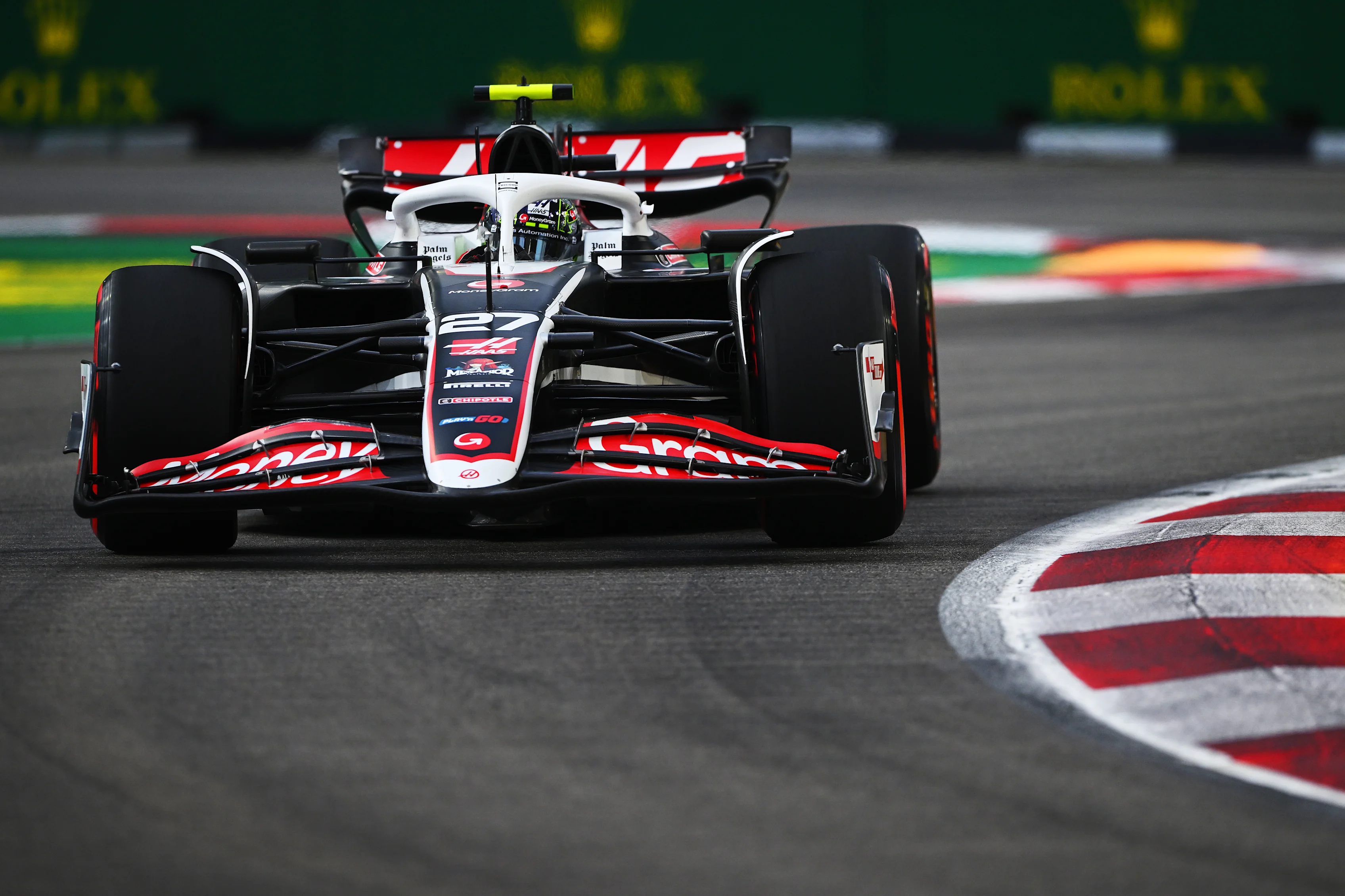 SINGAPORE, SINGAPORE - SEPTEMBER 21: Nico Hulkenberg of Germany driving the (27) Haas F1 VF-24 Ferrari on track during final practice ahead of the F1 Grand Prix of Singapore at Marina Bay Street Circuit on September 21, 2024 in Singapore, Singapore. (Photo by Rudy Carezzevoli/Getty Images)