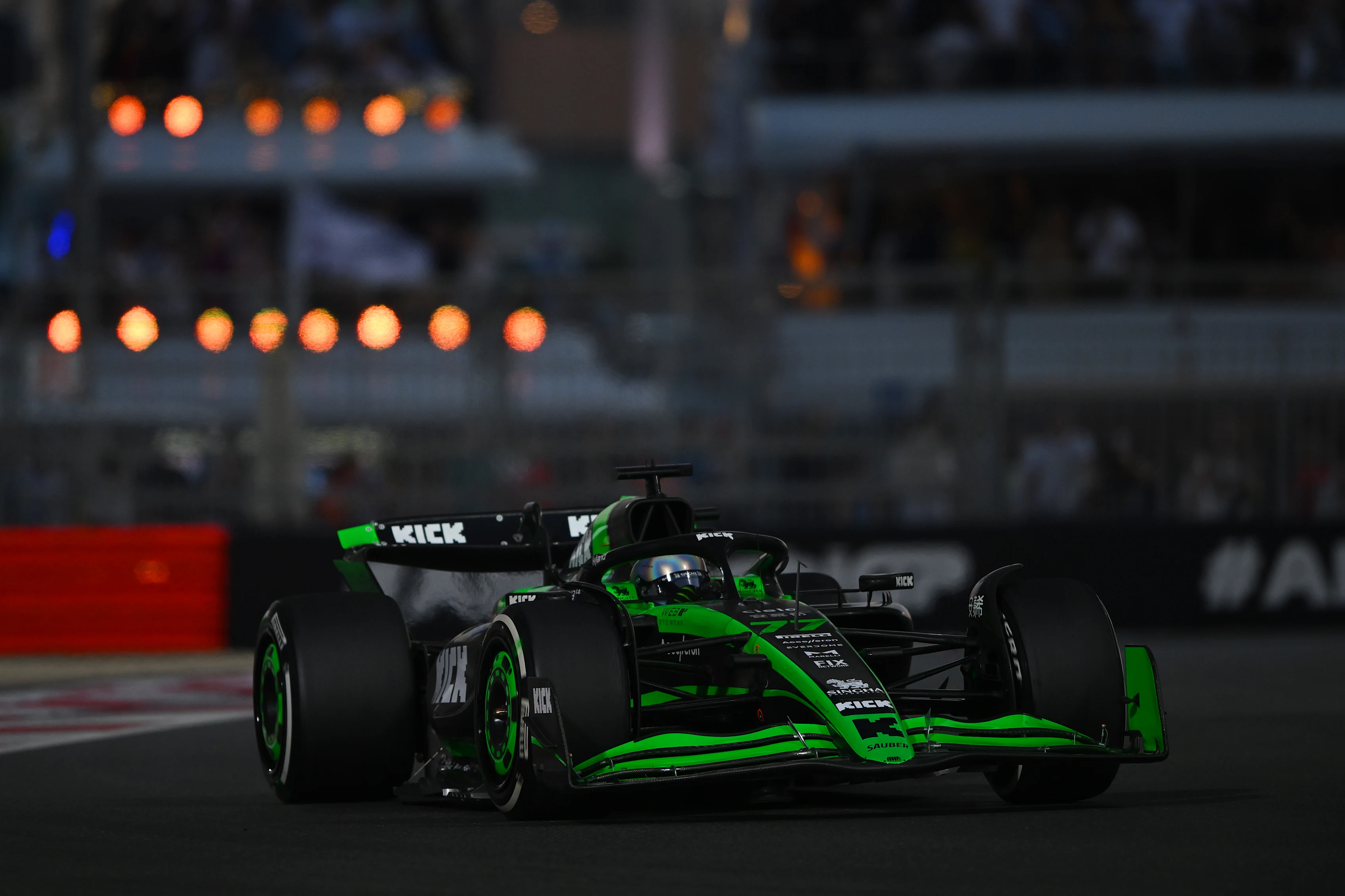 ABU DHABI, UNITED ARAB EMIRATES - DECEMBER 08: Valtteri Bottas of Finland driving the (77) Kick