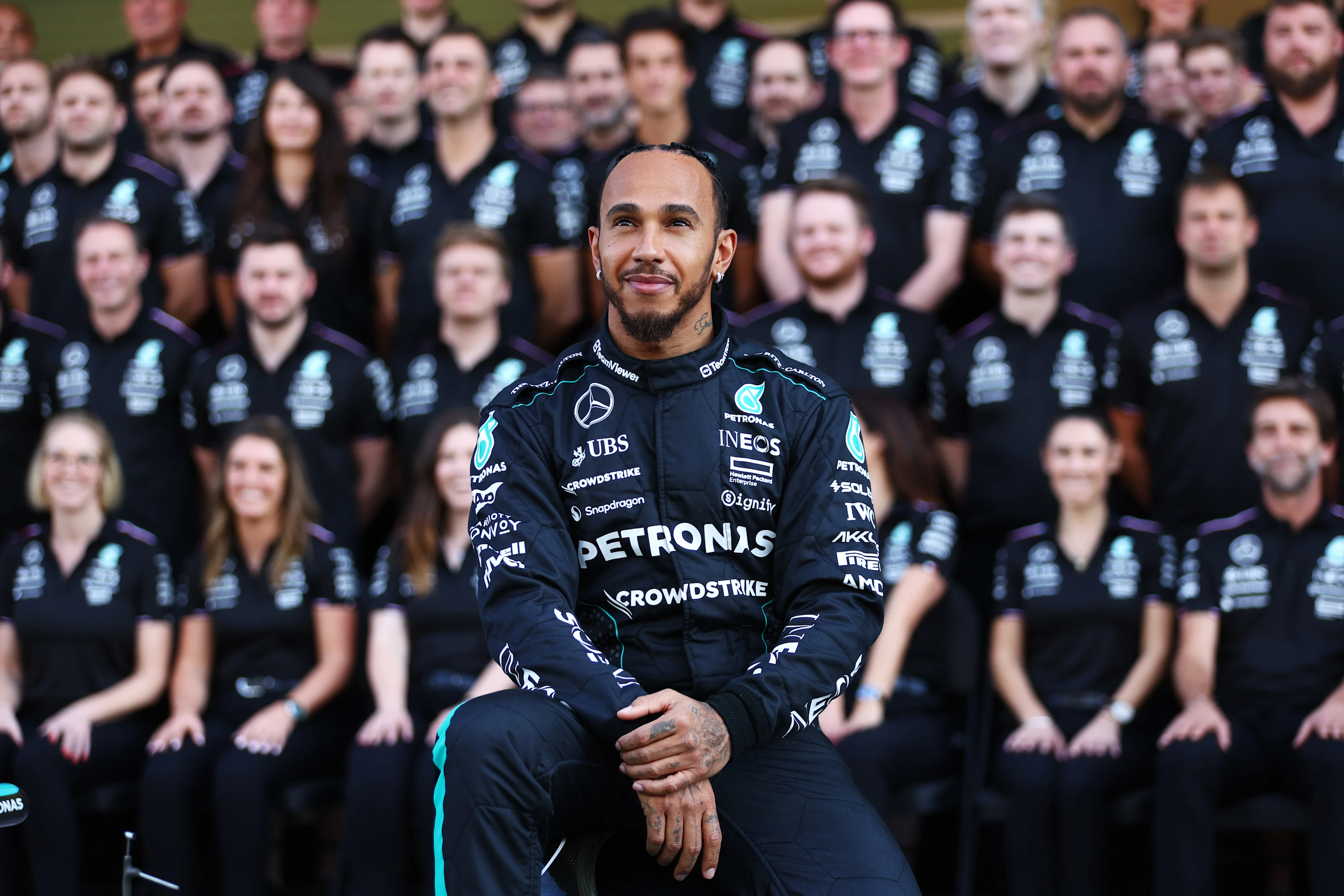 ABU DHABI, UNITED ARAB EMIRATES - DECEMBER 05: Lewis Hamilton of Great Britain and Mercedes looks