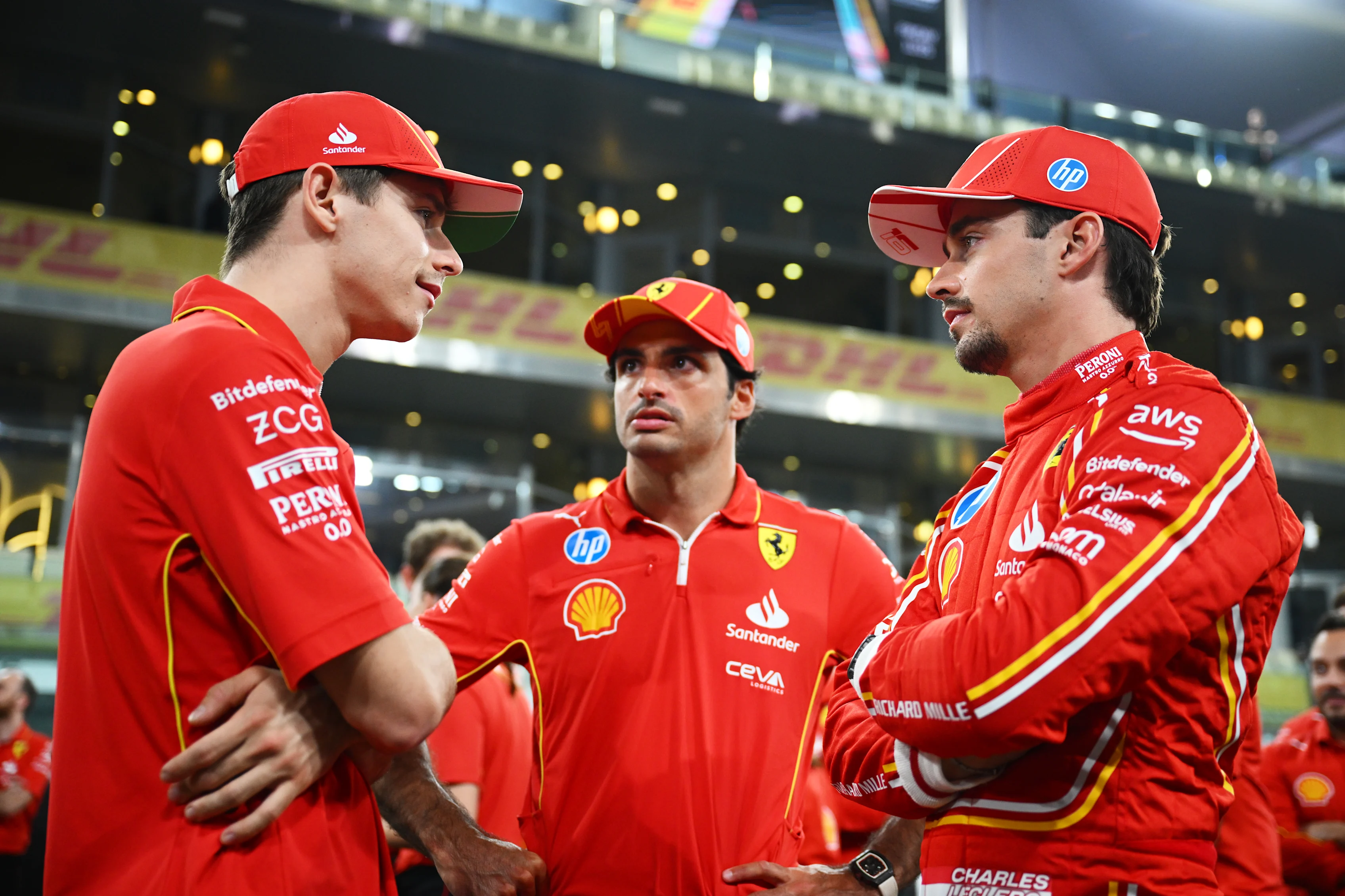 ABU DHABI, UNITED ARAB EMIRATES - DECEMBER 05: Charles Leclerc of Monaco and Ferrari, Carlos Sainz