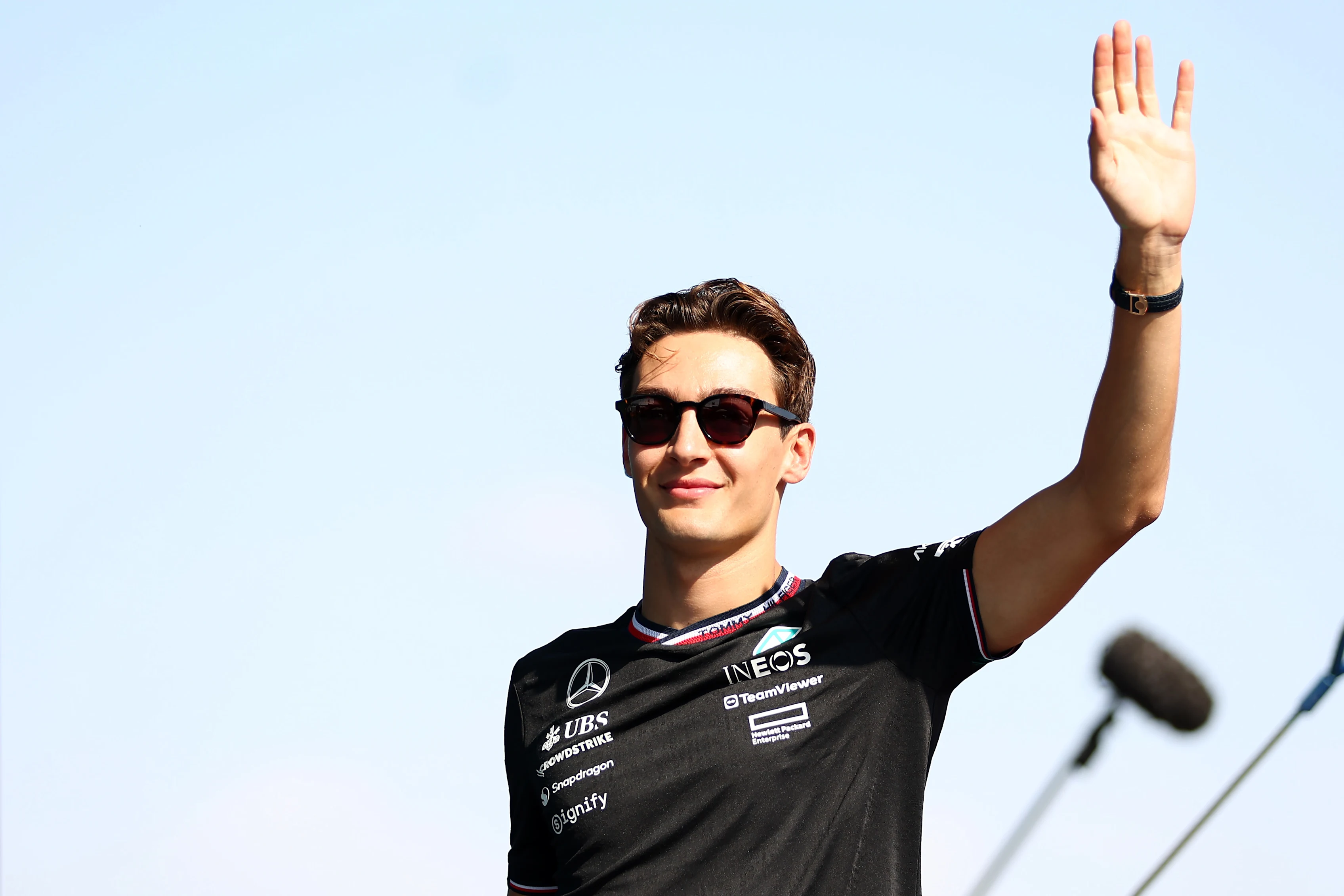 ABU DHABI, UNITED ARAB EMIRATES - DECEMBER 07: George Russell of Great Britain and Mercedes talks