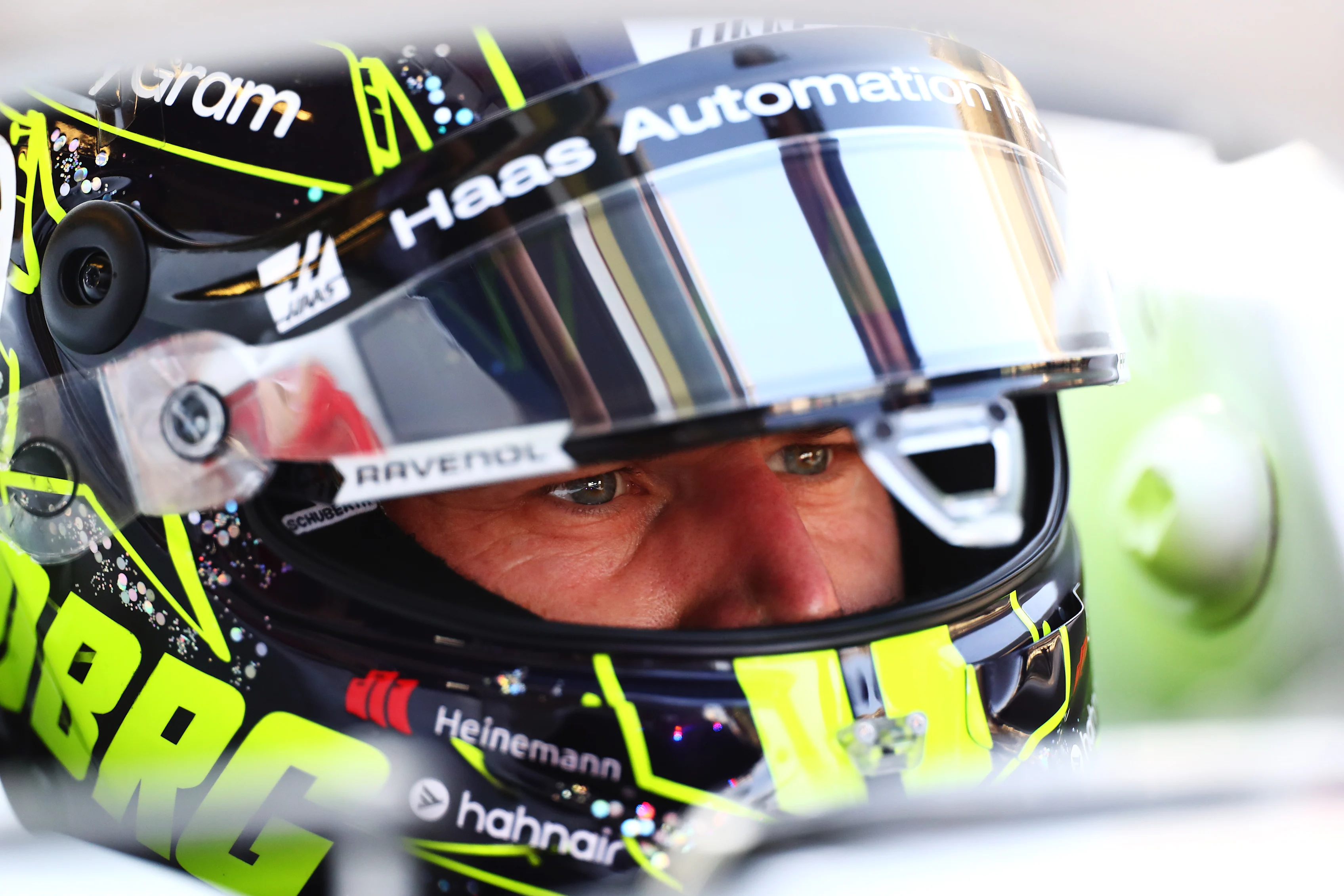ABU DHABI, UNITED ARAB EMIRATES - DECEMBER 07: Nico Hulkenberg of Germany and Haas F1 prepares to drive in the garage during final practice ahead of the F1 Grand Prix of Abu Dhabi at Yas Marina Circuit on December 07, 2024 in Abu Dhabi, United Arab Emirates. (Photo by Peter Fox - Formula 1/Formula 1 via Getty Images)
