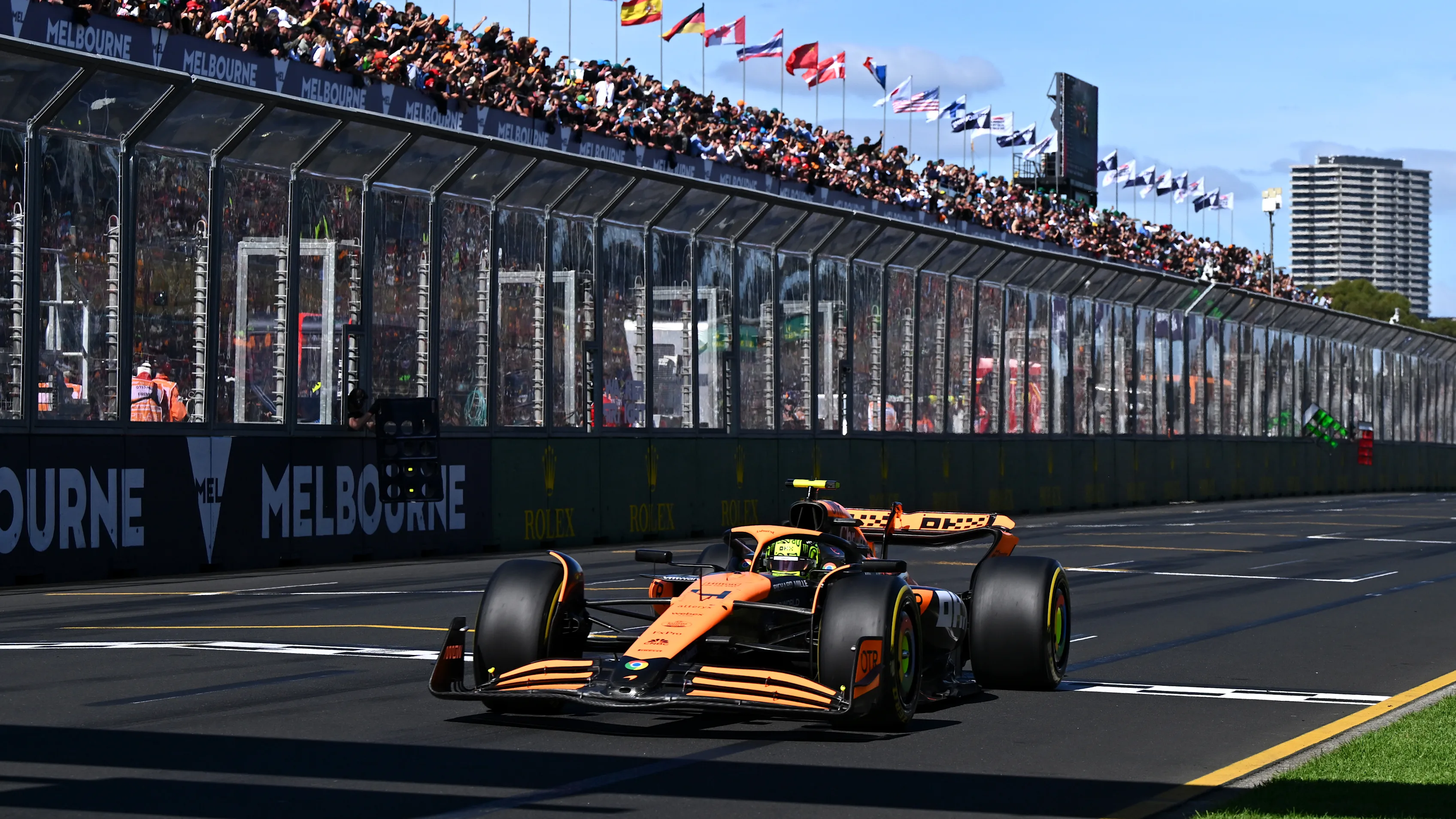 MELBOURNE, AUSTRALIA - MARCH 24: Lando Norris of Great Britain driving the (4) McLaren MCL38