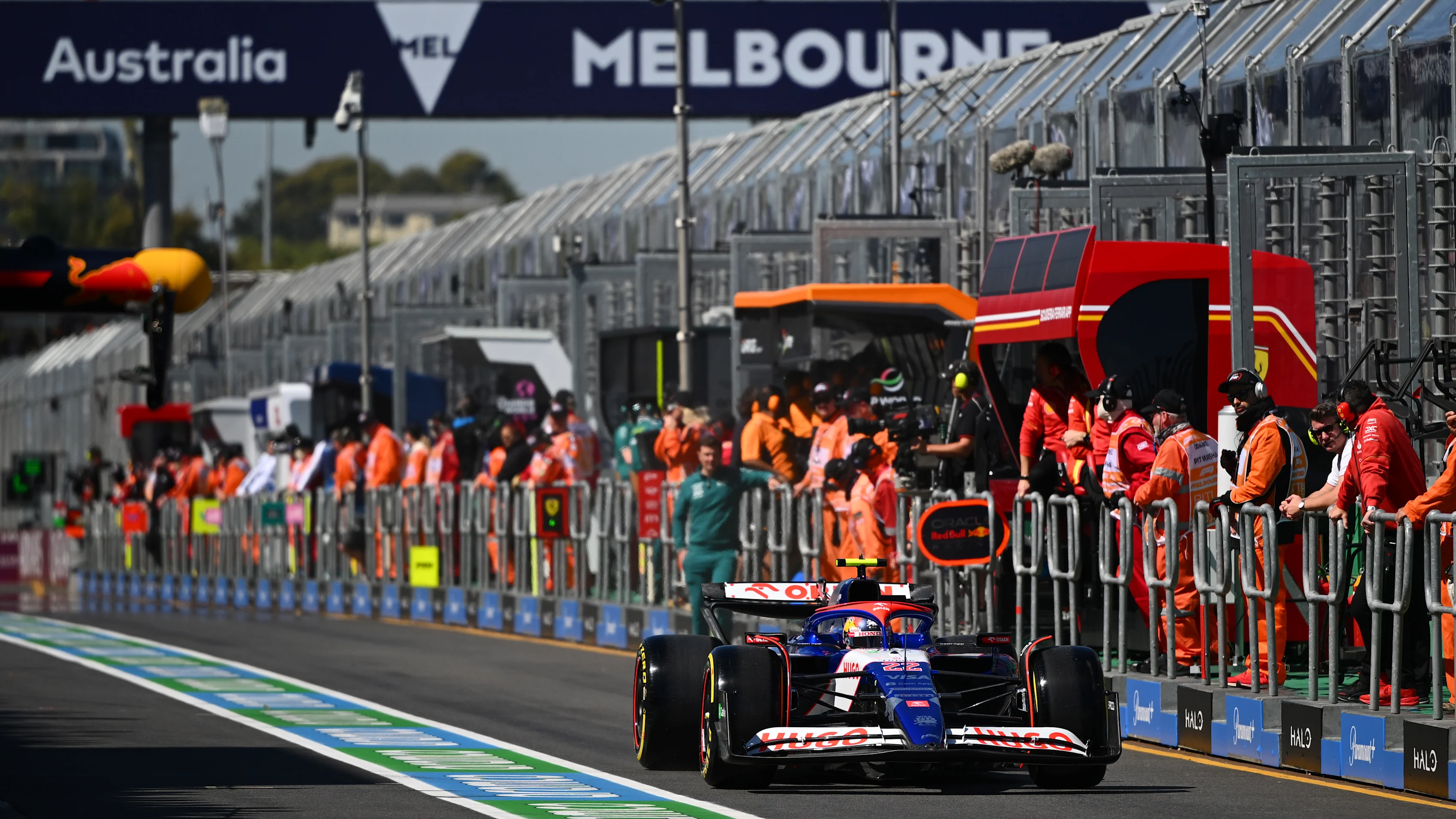 MELBOURNE, AUSTRALIA - MARCH 22: Yuki Tsunoda of Japan driving the (22) Visa Cash App RB VCARB 01 in pit lane during practice ahead of the F1 Grand Prix of Australia at Albert Park Circuit on March 22, 2024 in Melbourne, Australia. (Photo by Clive Mason - Formula 1/Formula 1 via Getty Images)