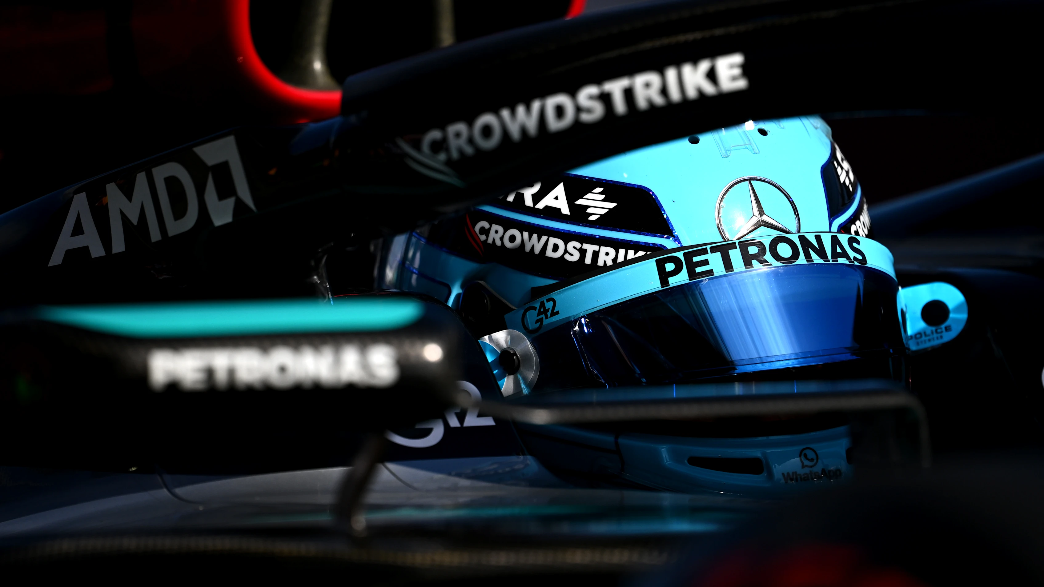 MELBOURNE, AUSTRALIA - MARCH 23: George Russell of Great Britain driving the (63) Mercedes AMG Petronas F1 Team W15 on track during qualifying ahead of the F1 Grand Prix of Australia at Albert Park Circuit on March 23, 2024 in Melbourne, Australia. (Photo by Clive Mason - Formula 1/Formula 1 via Getty Images)