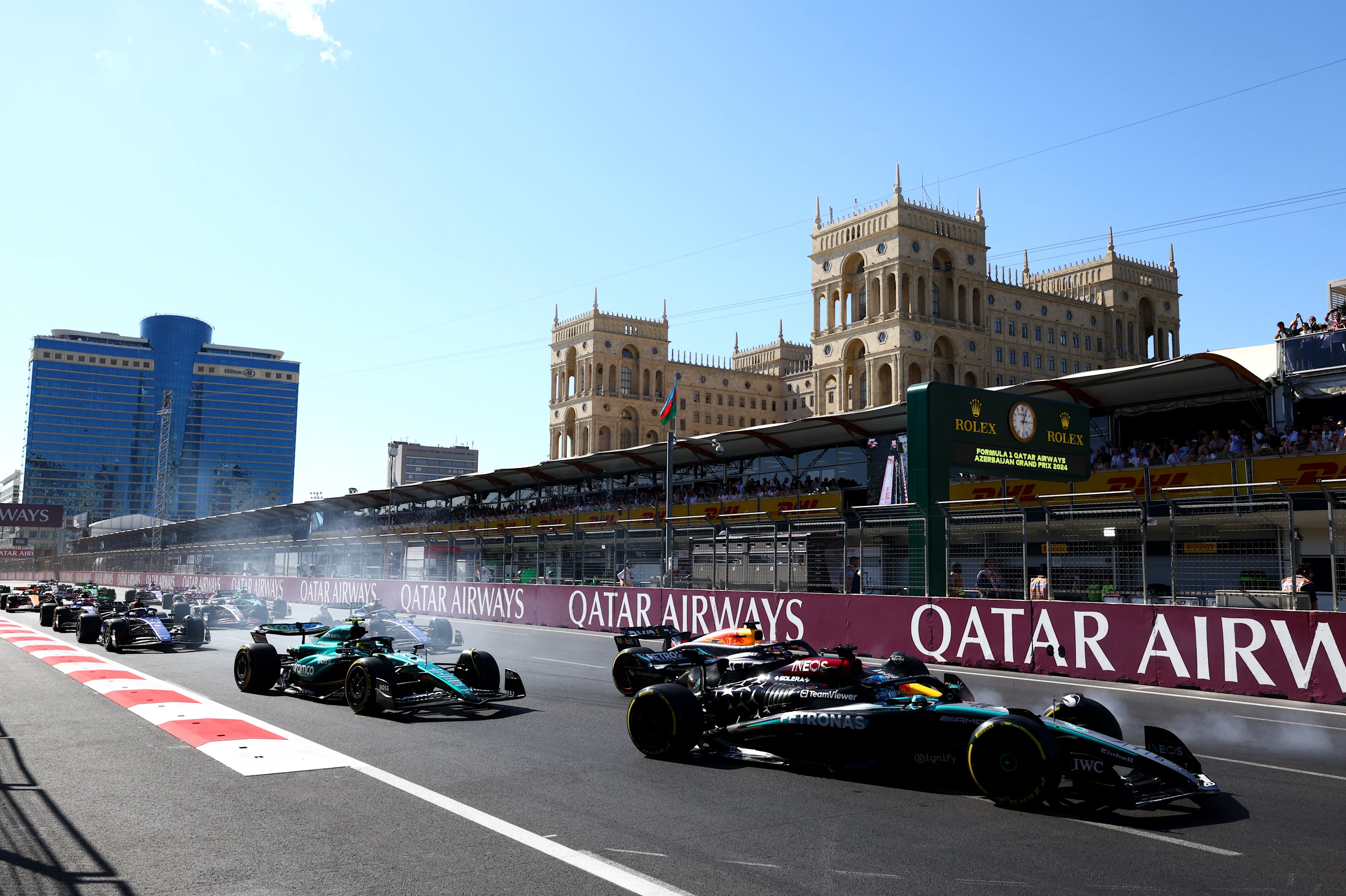 BAKU, AZERBAIJAN - SEPTEMBER 15: George Russell of Great Britain driving the (63) Mercedes AMG