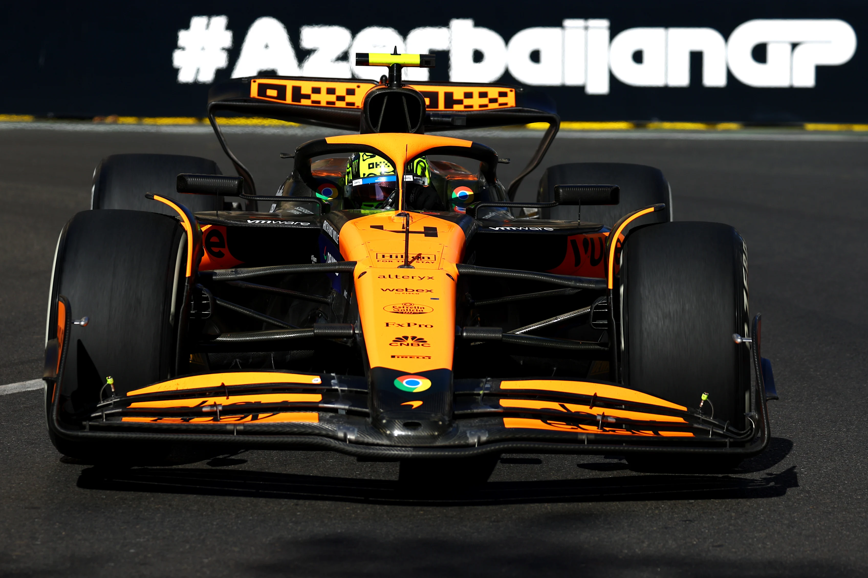 BAKU, AZERBAIJAN - SEPTEMBER 15: Lando Norris of Great Britain driving the (4) McLaren MCL38