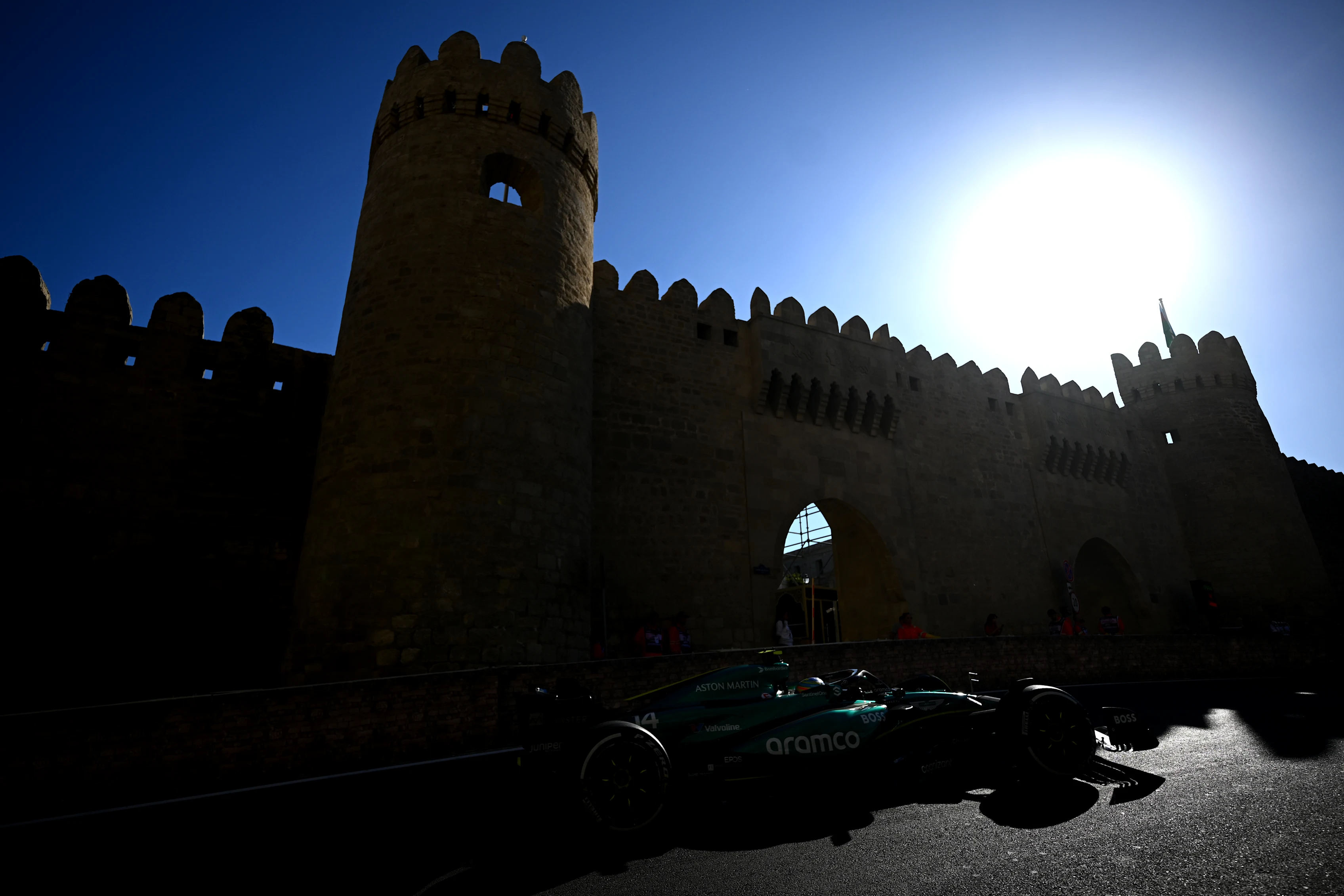 BAKU, AZERBAIJAN - SEPTEMBER 15: Fernando Alonso of Spain driving the (14) Aston Martin AMR24