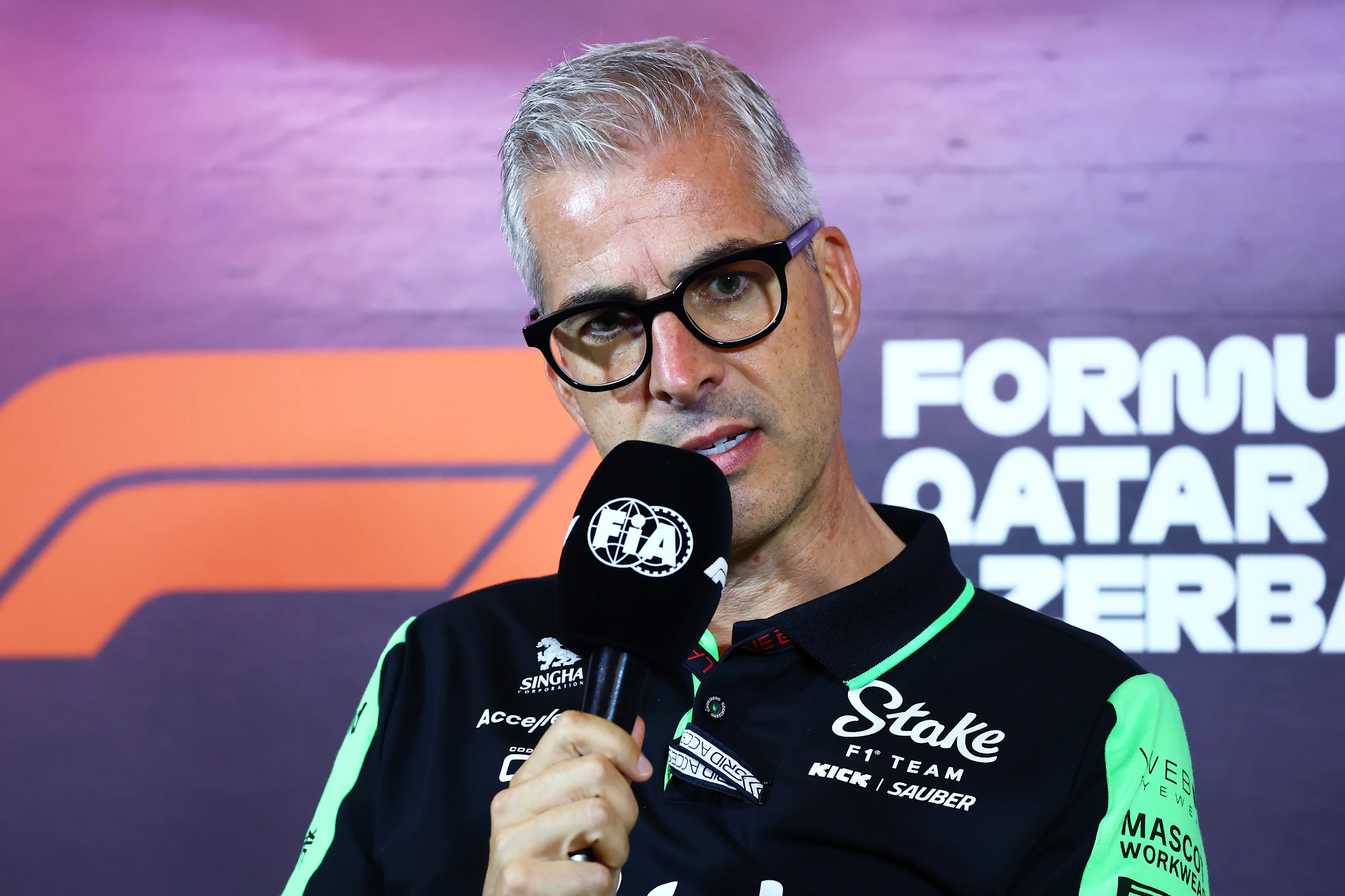 BAKU, AZERBAIJAN - SEPTEMBER 13: Alessandro Alunni Bravi, Team Representative of Stake F1 Team Kick Sauber attends the Team Principals Press Conference during practice ahead of the F1 Grand Prix of Azerbaijan at Baku City Circuit on September 13, 2024 in Baku, Azerbaijan. (Photo by Clive Rose/Getty Images)