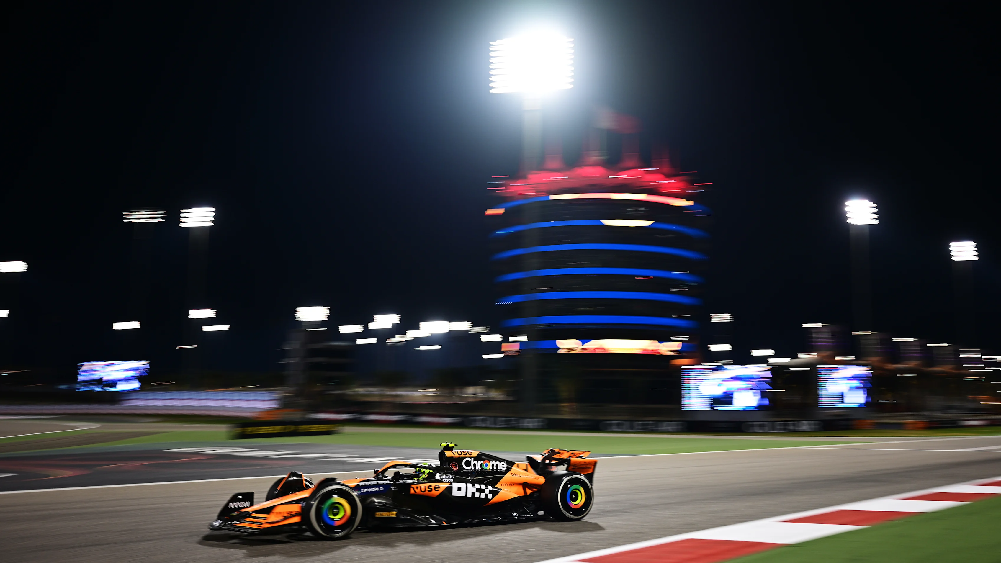 BAHRAIN, BAHRAIN - MARCH 02: Lando Norris of Great Britain driving the (4) McLaren MCL38 Mercedes on track during the F1 Grand Prix of Bahrain at Bahrain International Circuit on March 02, 2024 in Bahrain, Bahrain. (Photo by Pauline Ballet - Formula 1/Formula 1 via Getty Images)