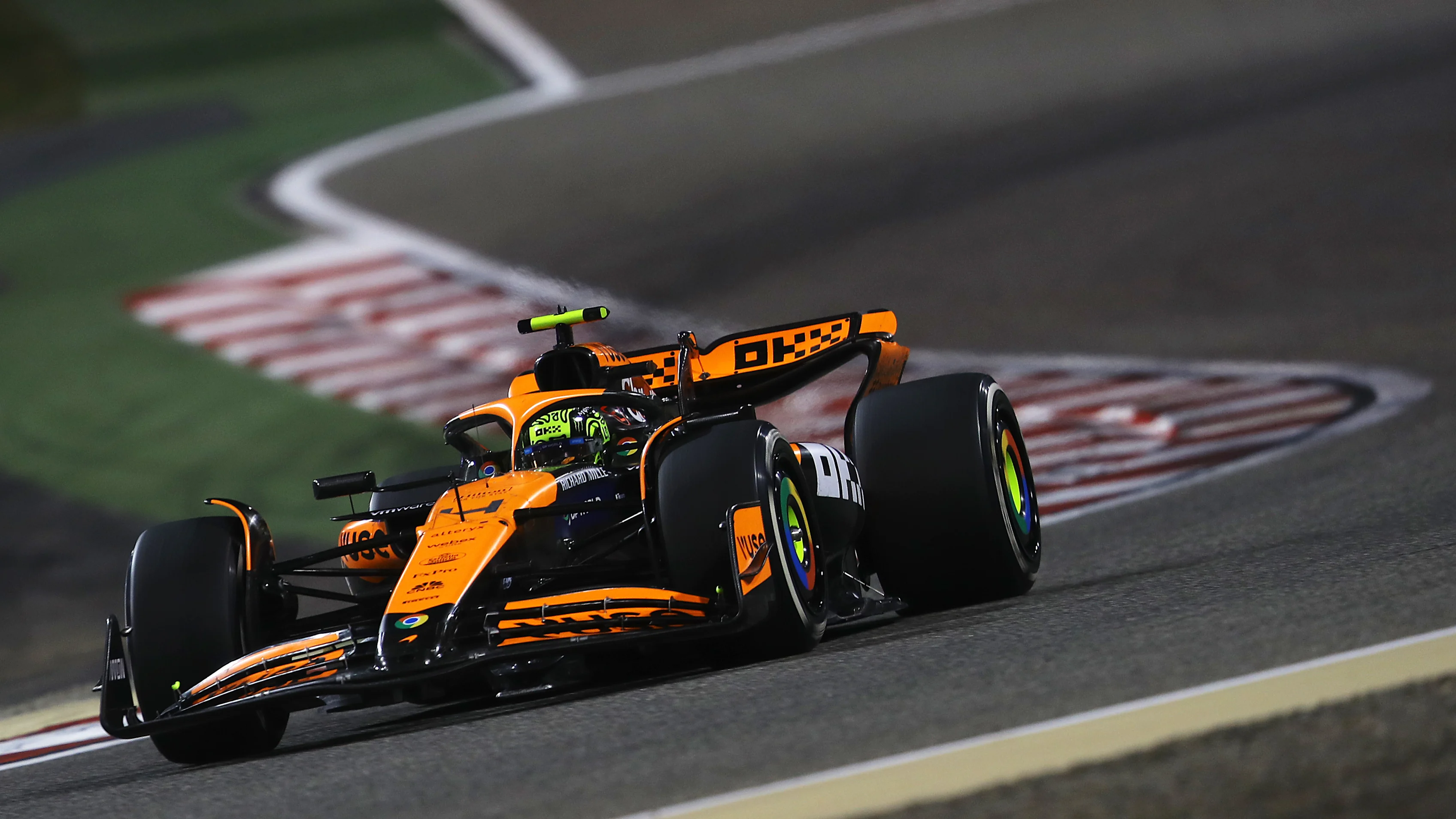 BAHRAIN, BAHRAIN - MARCH 02: Lando Norris of Great Britain driving the (4) McLaren MCL38 Mercedes