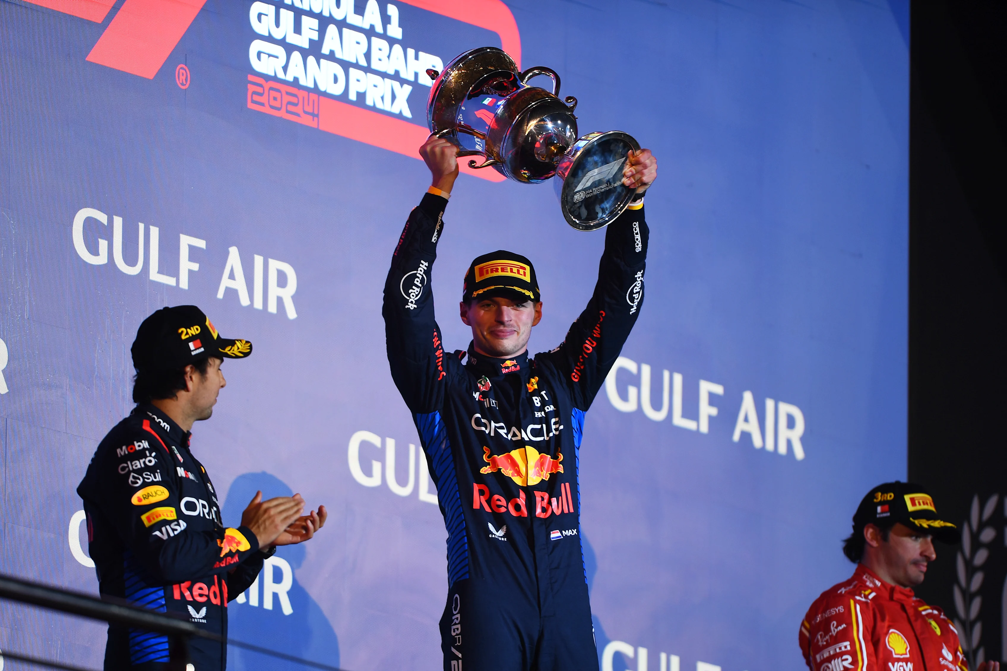 BAHRAIN, BAHRAIN - MARCH 02: Race winner Max Verstappen of the Netherlands and Oracle Red Bull