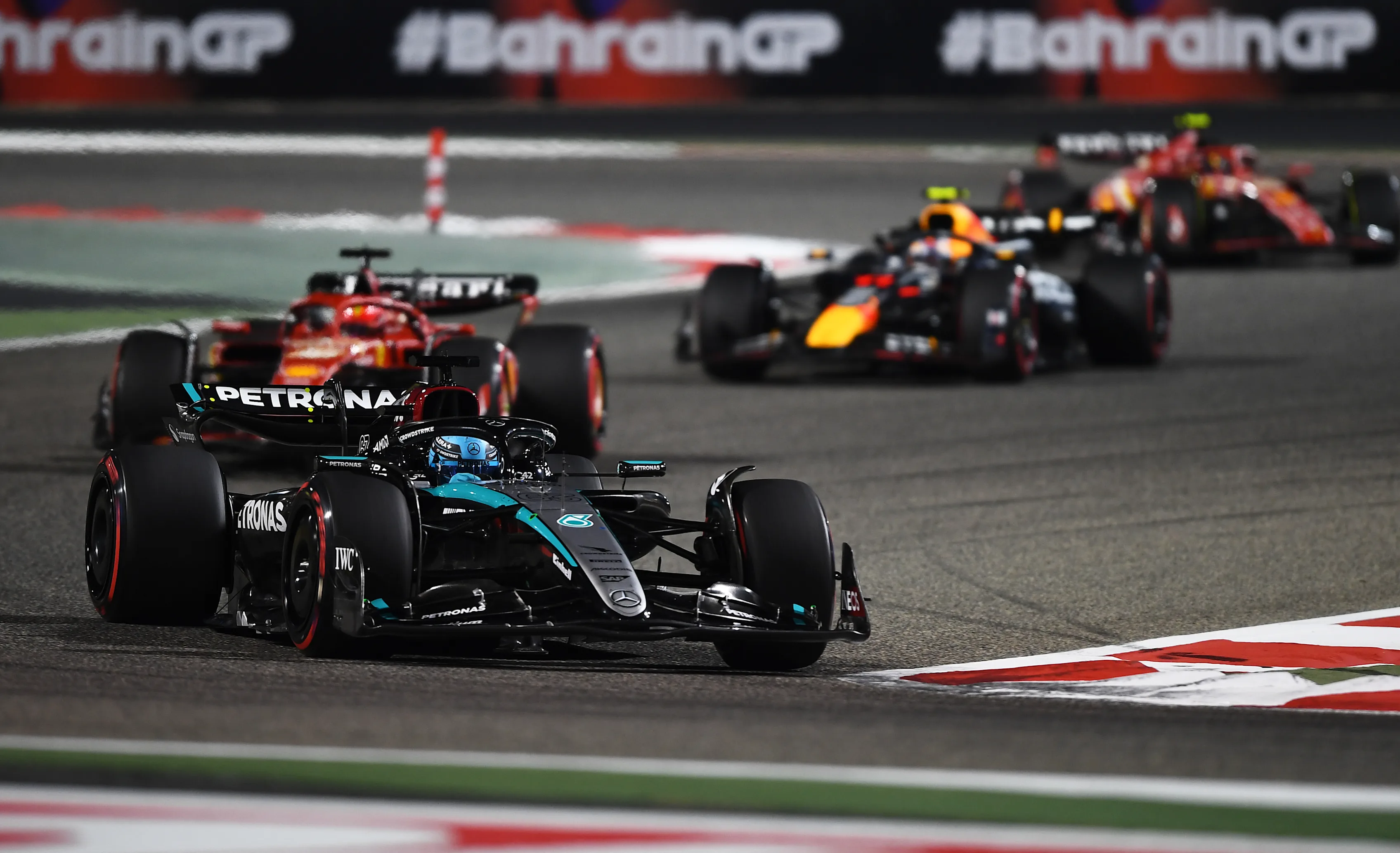 BAHRAIN, BAHRAIN - MARCH 02: George Russell of Great Britain driving the (63) Mercedes AMG Petronas