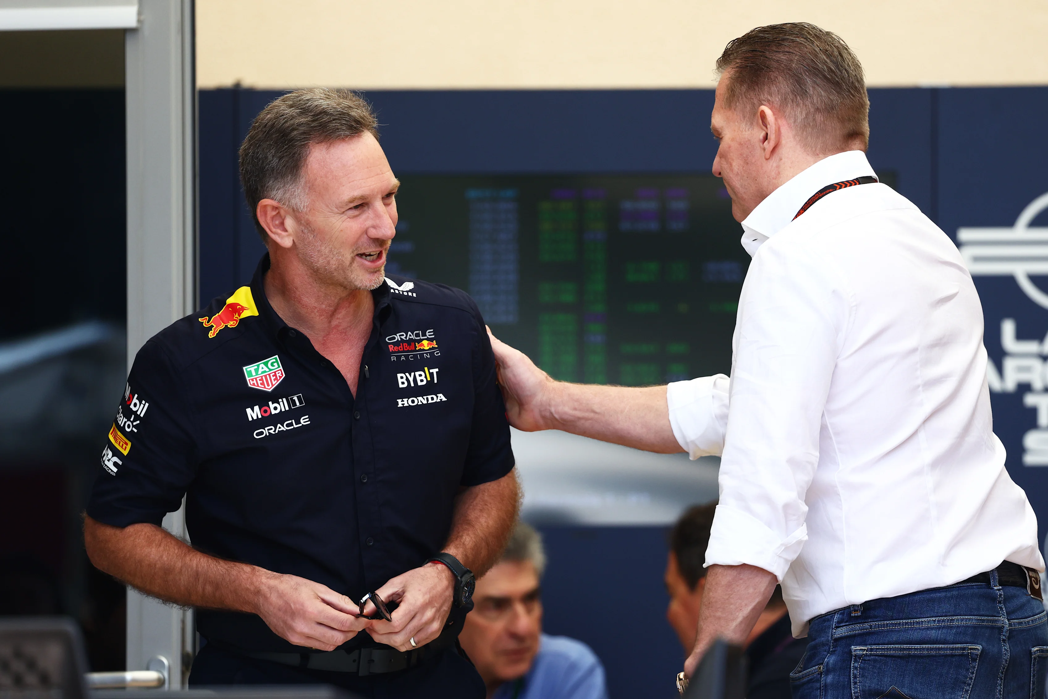 BAHRAIN, BAHRAIN - FEBRUARY 29: Oracle Red Bull Racing Team Principal Christian Horner talks with