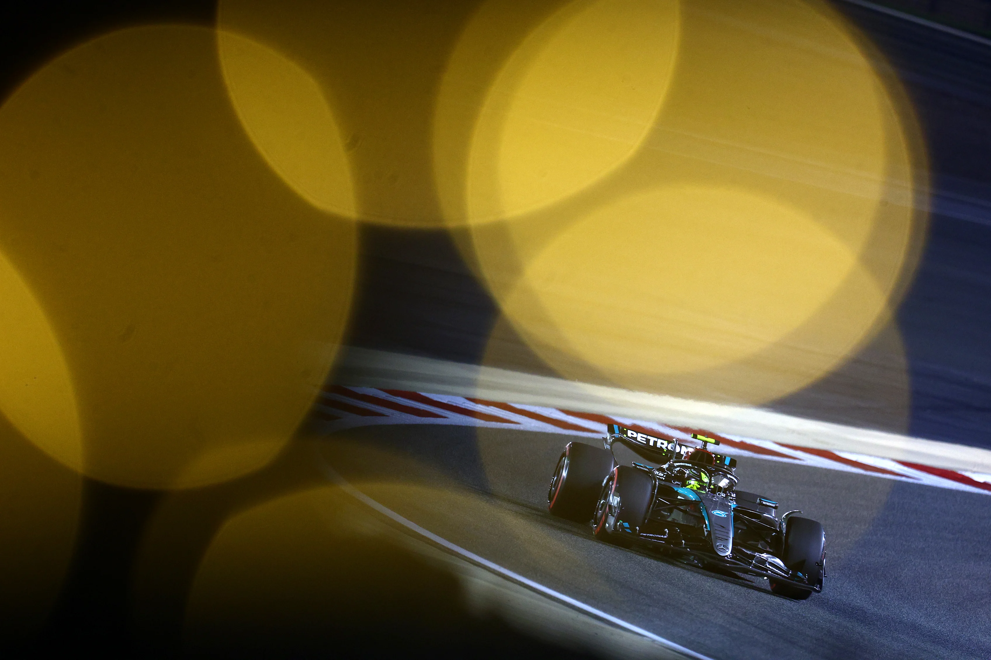 BAHRAIN, BAHRAIN - FEBRUARY 29: Lewis Hamilton of Great Britain driving the (44) Mercedes AMG