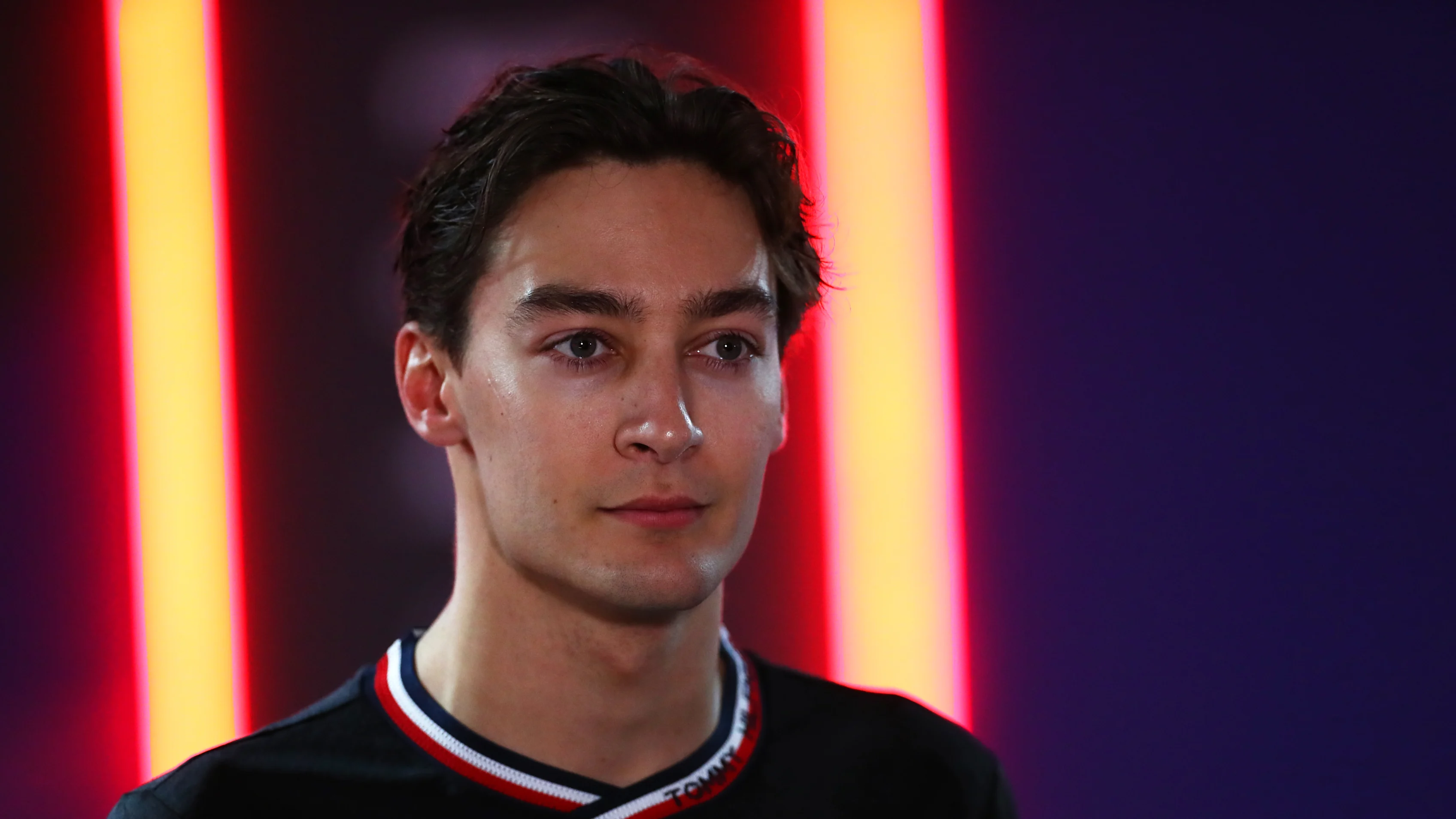 BAHRAIN, BAHRAIN - FEBRUARY 29: George Russell of Great Britain and Mercedes looks on in the