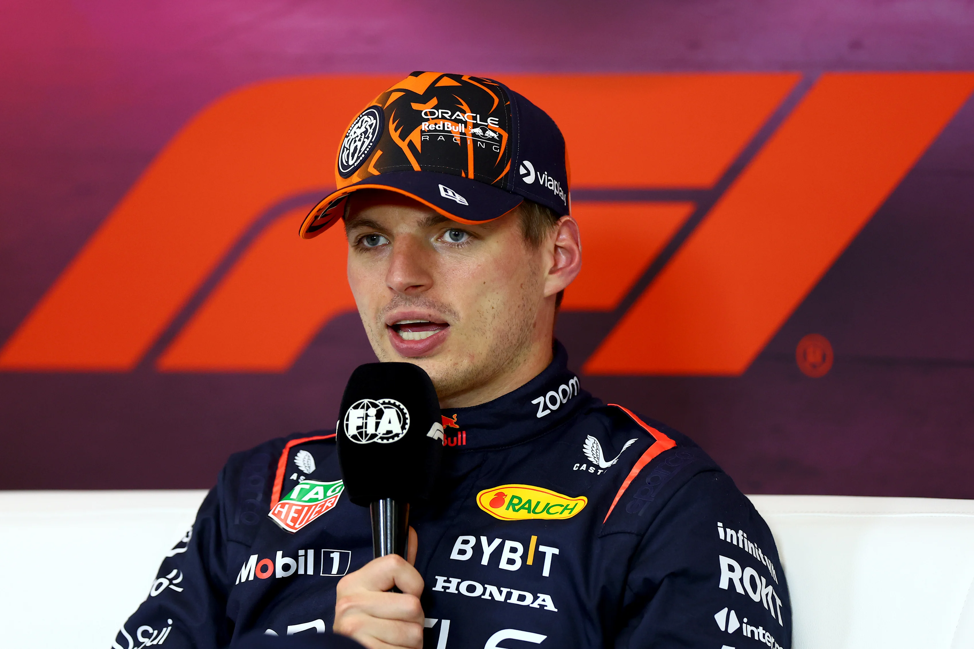 SPA, BELGIUM - JULY 27: Pole position qualifier Max Verstappen of the Netherlands and Oracle Red Bull Racing attends the press conference after qualifying ahead of the F1 Grand Prix of Belgium at Circuit de Spa-Francorchamps on July 27, 2024 in Spa, Belgium. (Photo by Bryn Lennon/Getty Images)
