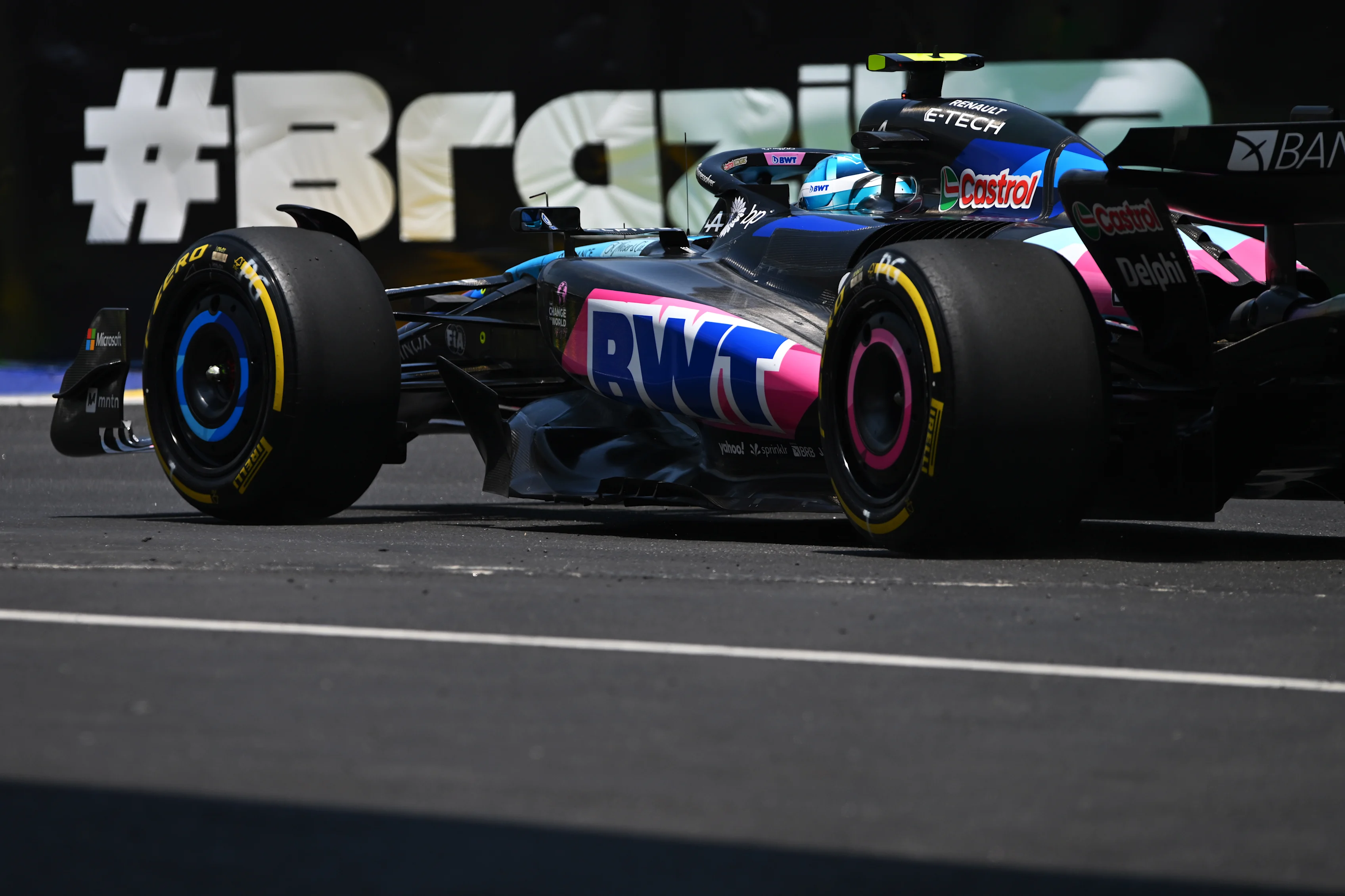 SAO PAULO, BRAZIL - NOVEMBER 01: Pierre Gasly of France driving the (10) Alpine F1 A524 Renault in the Pitlane during practice ahead of the F1 Grand Prix of Brazil at Autodromo Jose Carlos Pace on November 01, 2024 in Sao Paulo, Brazil. (Photo by Rudy Carezzevoli/Getty Images)