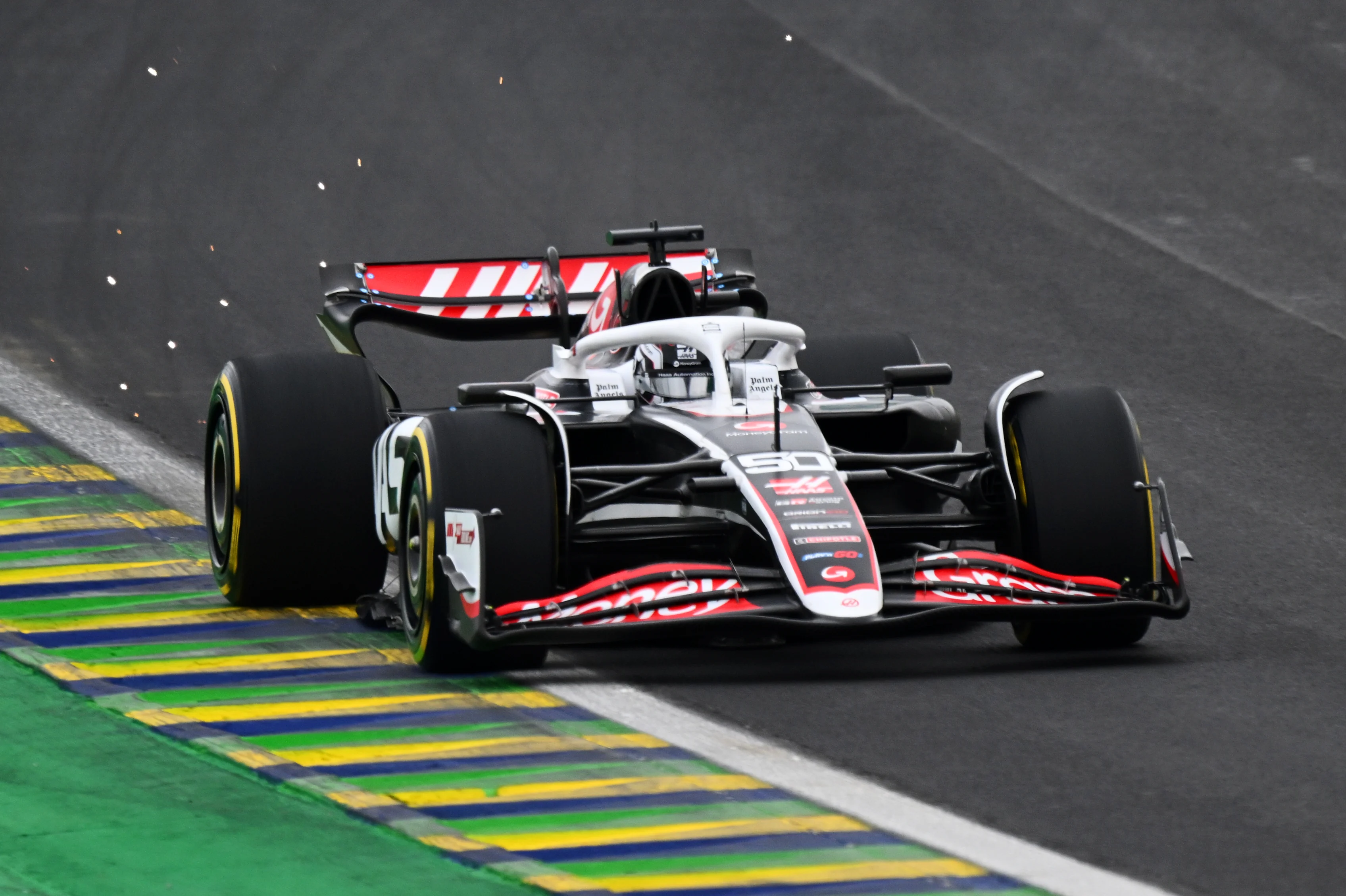 SAO PAULO, BRAZIL - NOVEMBER 01: Oliver Bearman of Great Britain driving the (50) Haas F1 VF-24 Ferrari on track during Sprint Qualifying ahead of the F1 Grand Prix of Brazil at Autodromo Jose Carlos Pace on November 01, 2024 in Sao Paulo, Brazil. (Photo by Clive Mason/Getty Images)