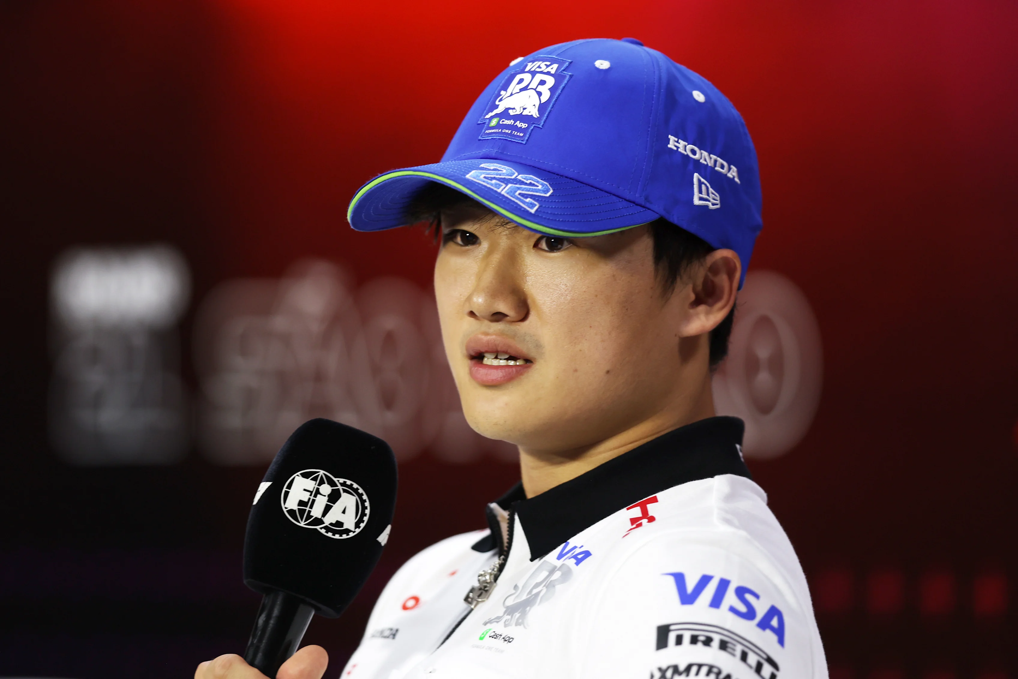 SAO PAULO, BRAZIL - OCTOBER 31: Yuki Tsunoda of Japan and Visa Cash App RB attends the Drivers Press Conference during previews ahead of the F1 Grand Prix of Brazil at Autodromo Jose Carlos Pace on October 31, 2024 in Sao Paulo, Brazil. (Photo by Lars Baron/Getty Images)