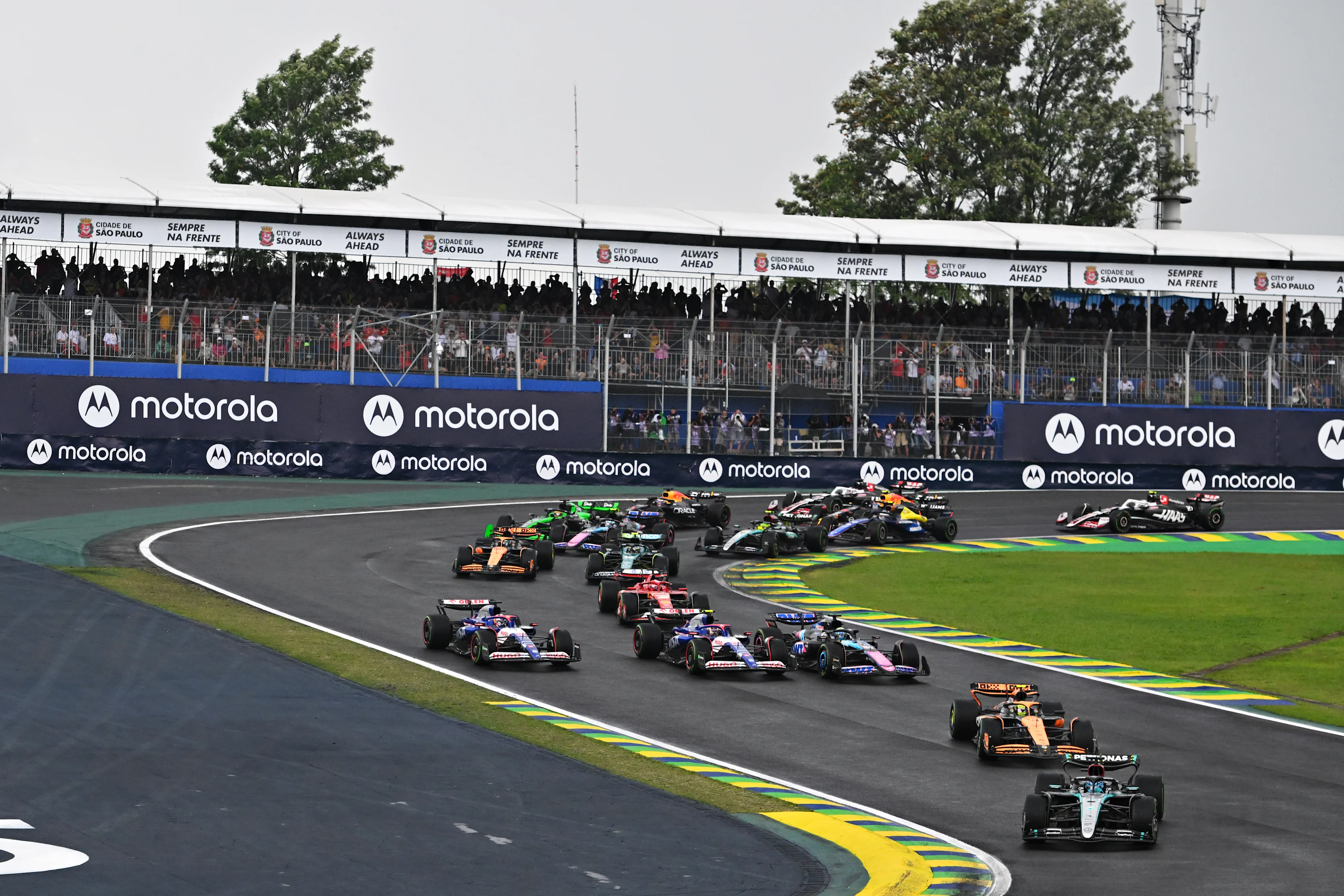SAO PAULO, BRAZIL - NOVEMBER 03: George Russell of Great Britain driving the (63) Mercedes AMG