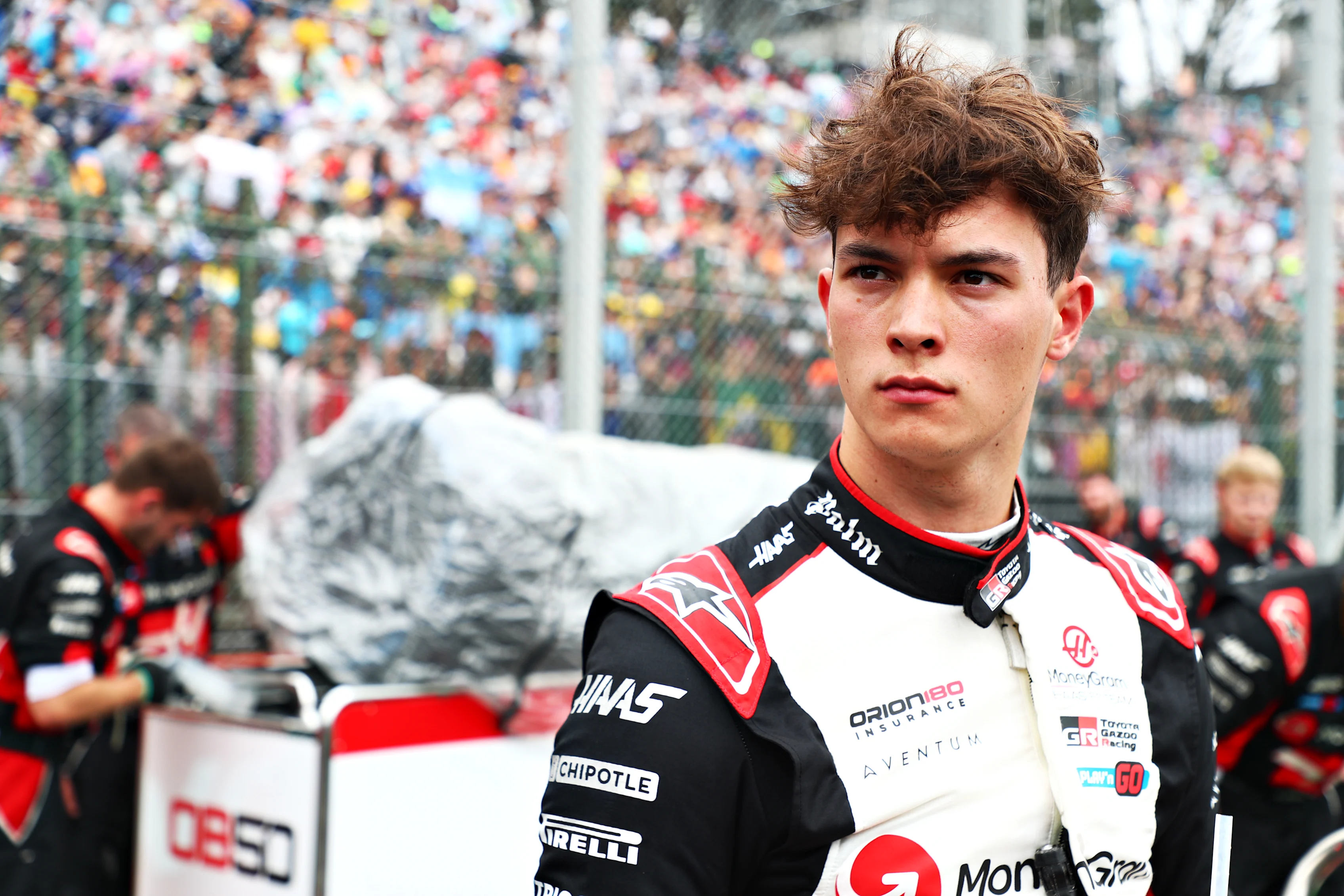 SAO PAULO, BRAZIL - NOVEMBER 03: Oliver Bearman of Great Britain and Haas F1 looks on, on the grid