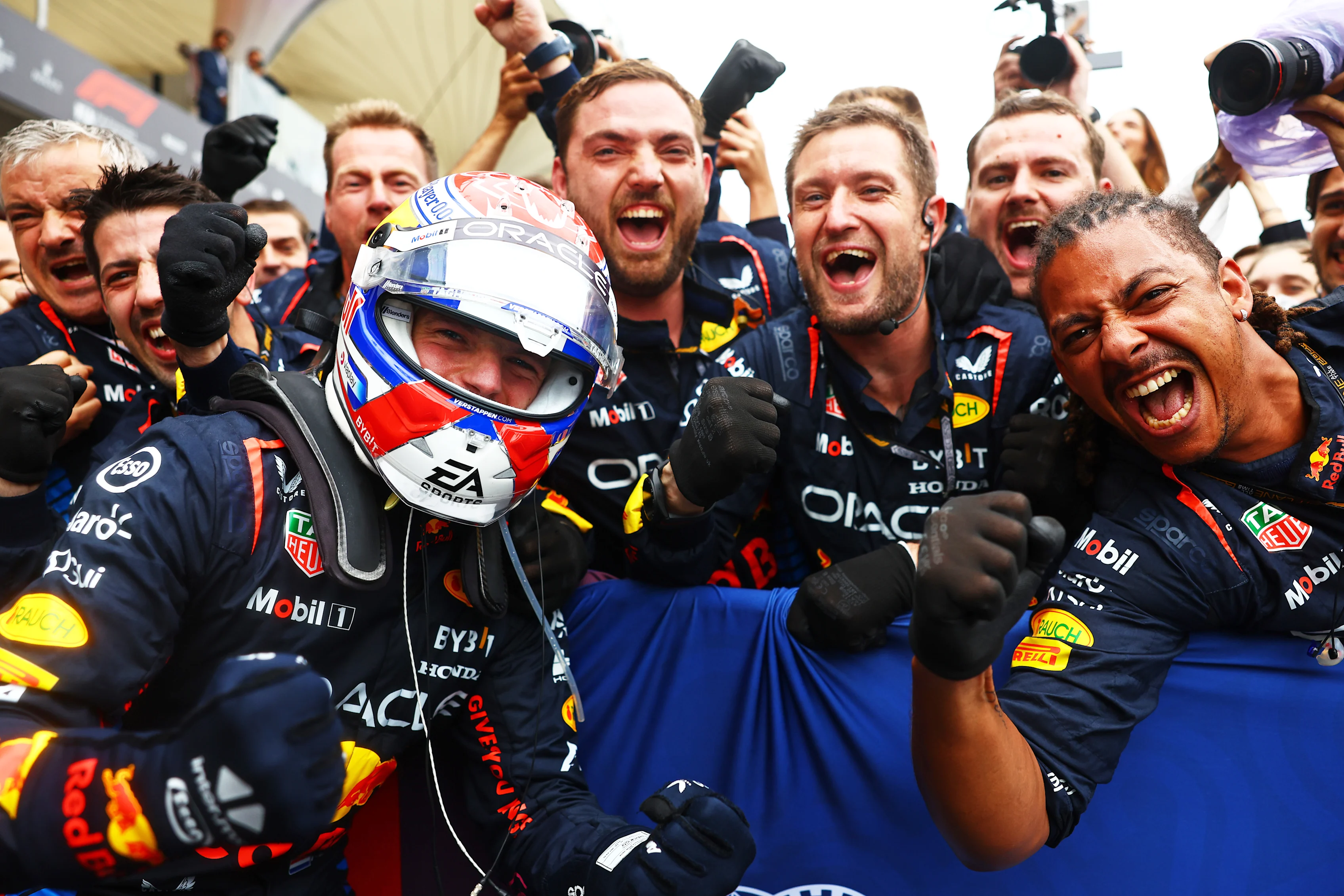 SAO PAULO, BRAZIL - NOVEMBER 03: Race winner Max Verstappen of the Netherlands and Oracle Red Bull