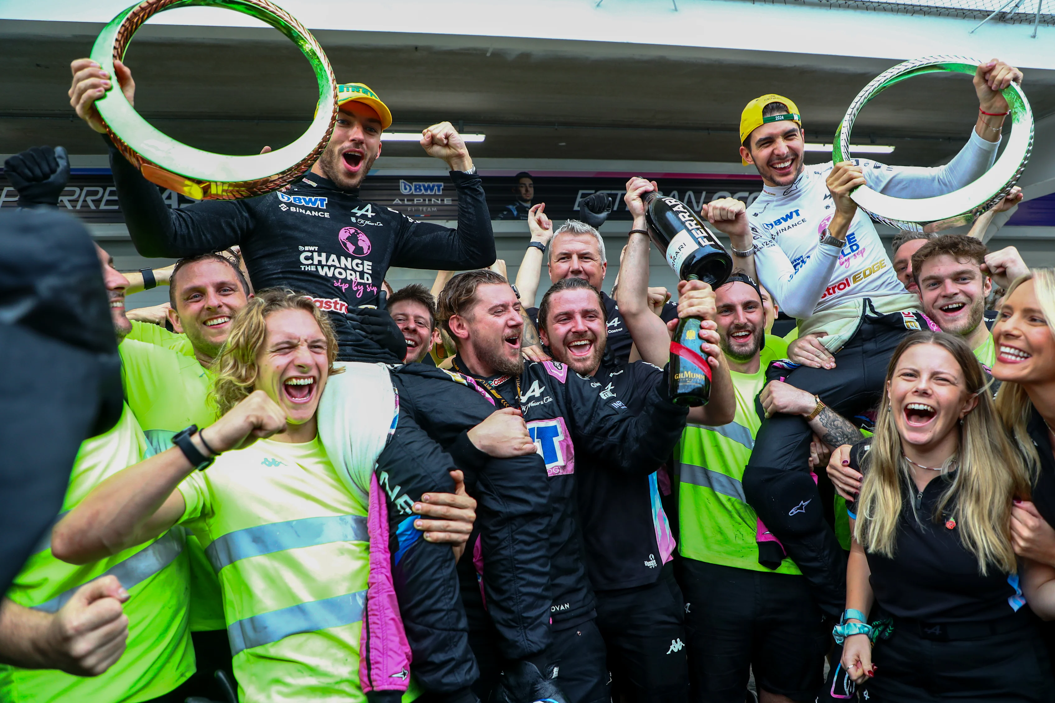 LAS VEGAS, NEVADA - NOVEMBER 20: Esteban Ocon of Alpine F1 talks to the media in the Paddock during previews ahead of the F1 Grand Prix of Las Vegas at Las Vegas Strip Circuit on November 20, 2024 in Las Vegas, Nevada. (Photo by Clive Mason/Getty Images)